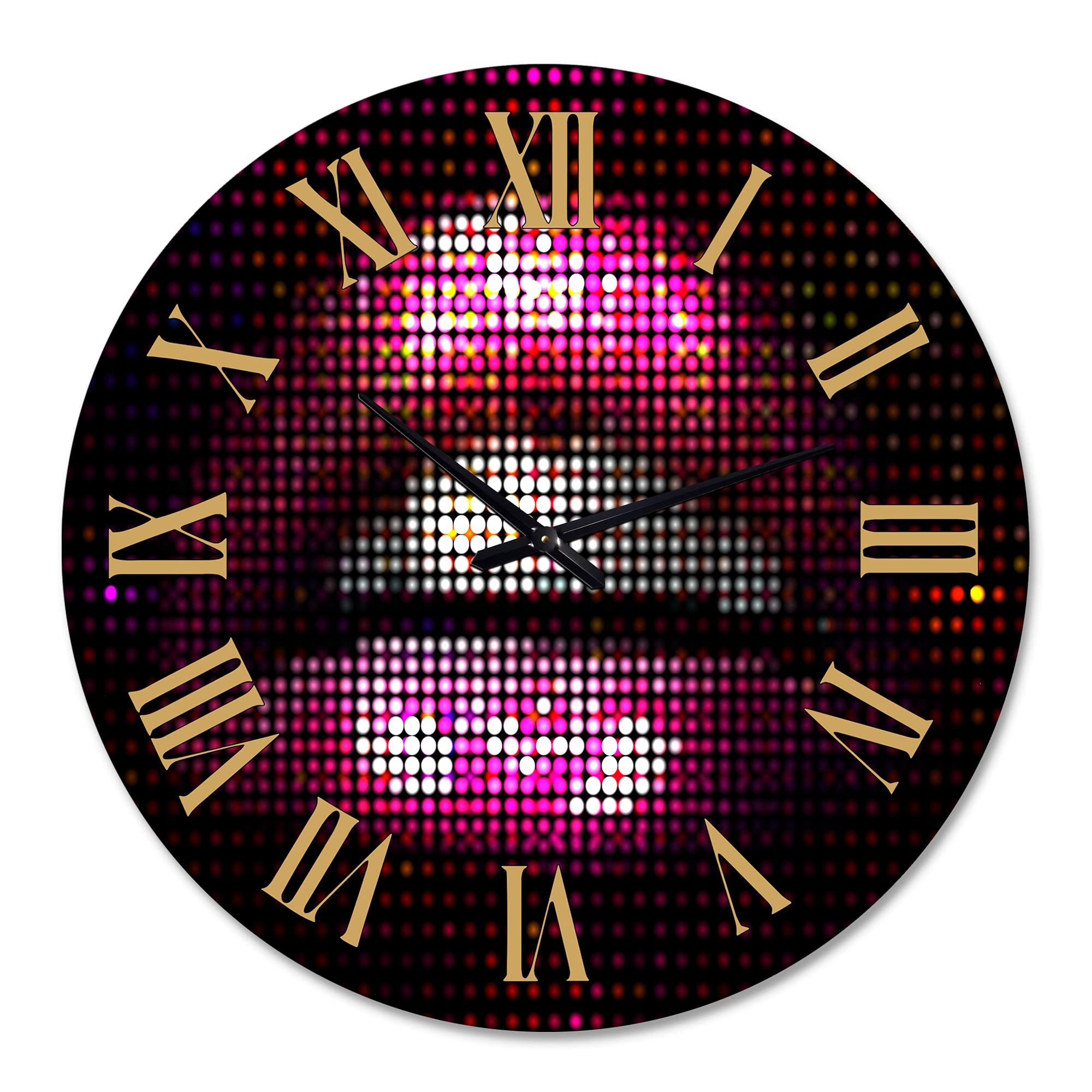 DesignQ Modern Wall Clock - Large Pink Pixelated Lips Art for Living Room, Bedroom & Office Decor | Silent Non-Ticking Home Wall Clock