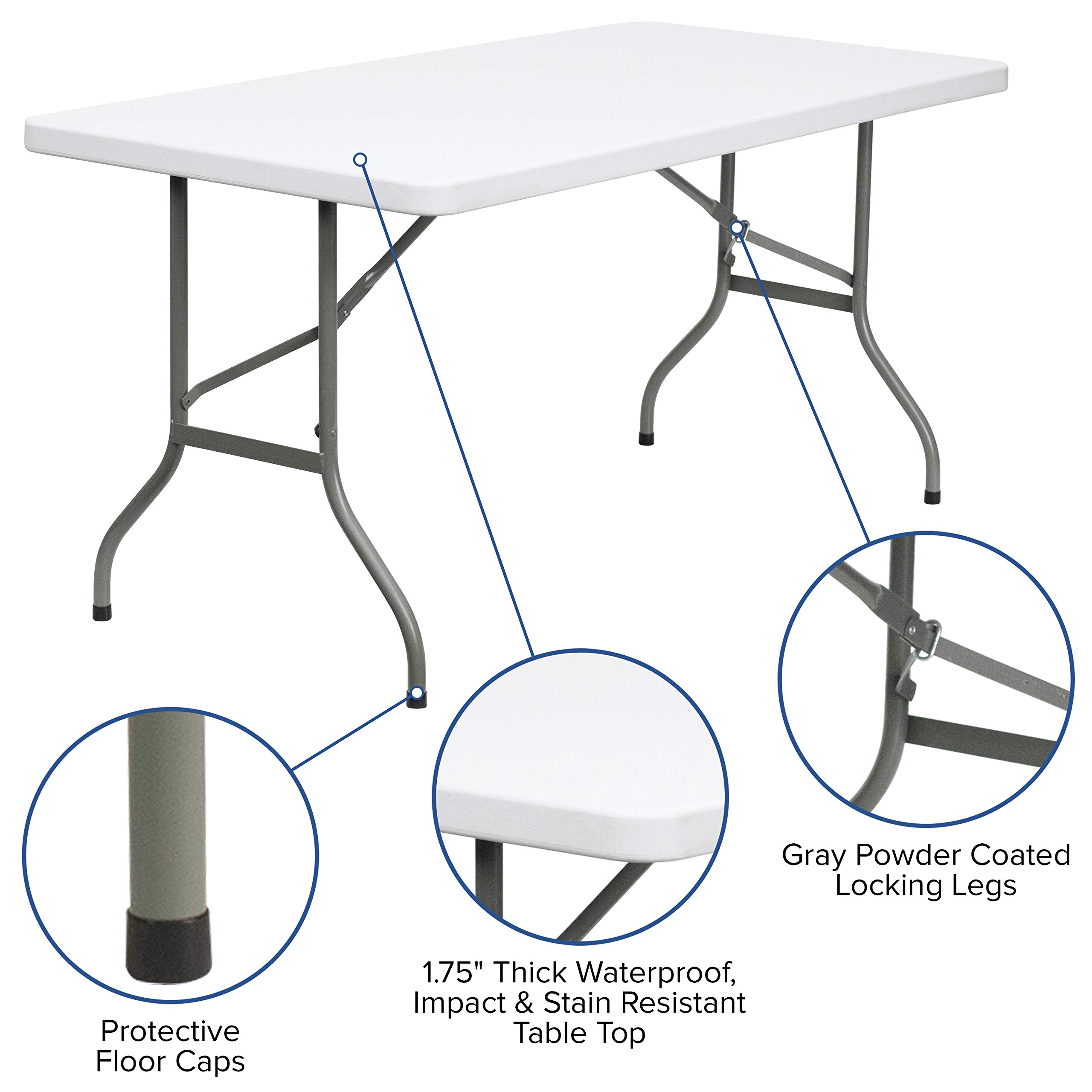 Flash Furniture Elon 5-Foot Rectangular Plastic Folding Table - Lightweight Portable Banquet Table for Parties, Picnics, Camping & Events - Indoor Outdoor Use - White