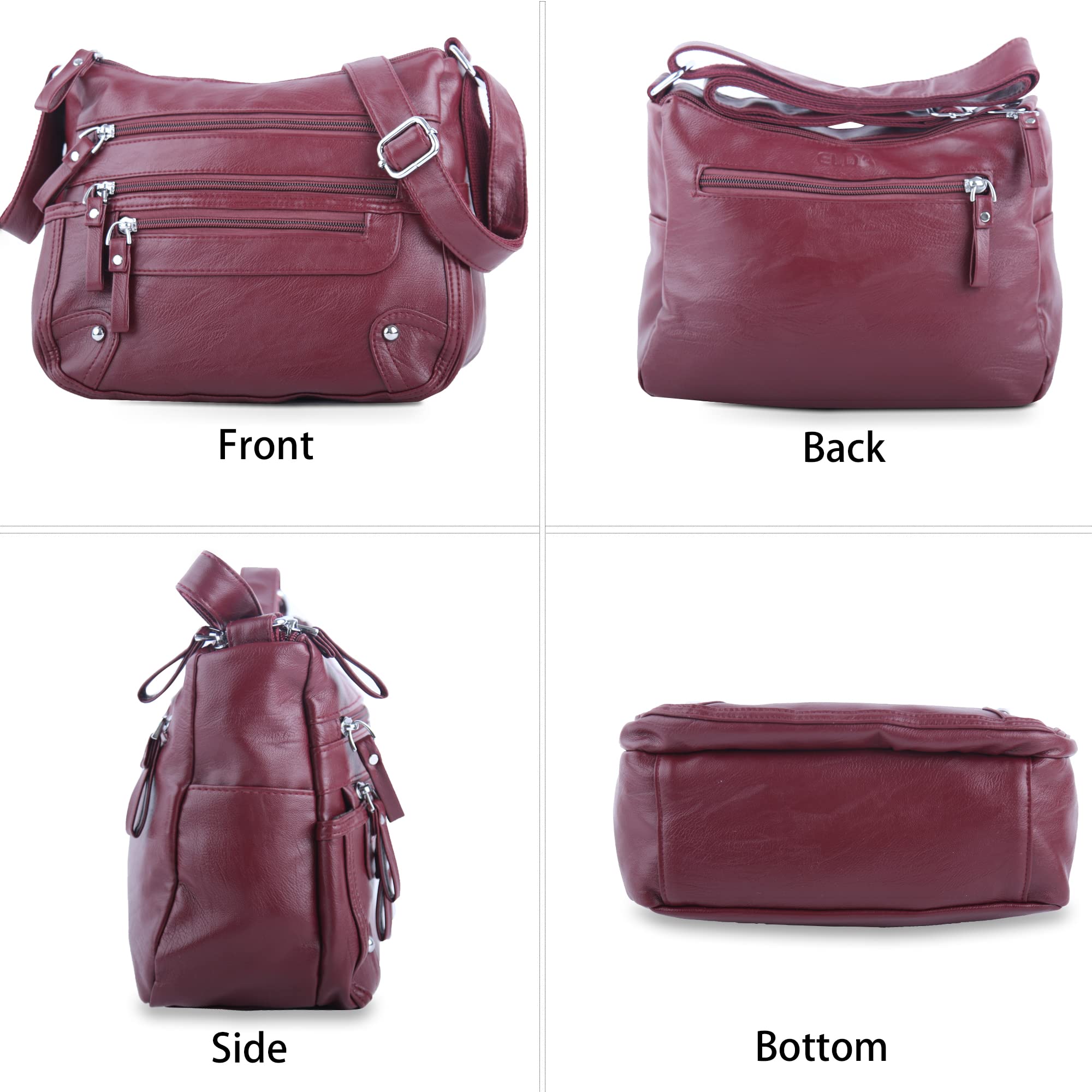 ELDA 10-Pocket Crossbody Purse for Women - Lightweight Shoulder Bag with Multiple Pockets, Medium Satchel Handbag for Everyday Use, Travel & Shopping
