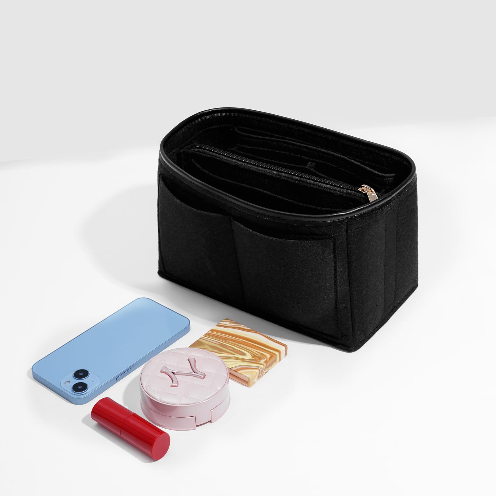 Premium Felt Purse Organizer Insert with Metal Zipper - 6 Sizes for Tote Bags - Compatible with Neverfull, Speedy & More - Perfect for Travel, Work & Daily Organization