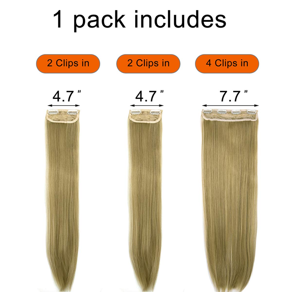 Clip in Hair Extensions 3Pcs - 8 Clips Straight Thick Full Head Double Weft Synthetic Hair Extensions for Women (18