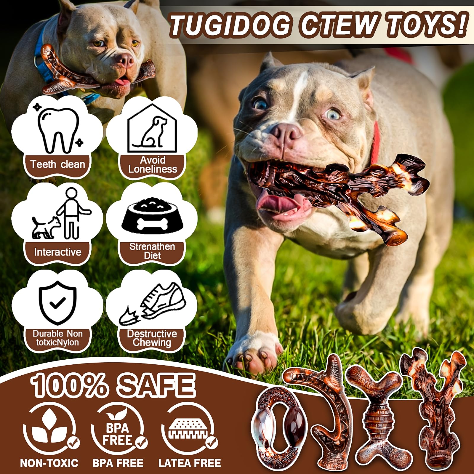 Durable 4-Pack Dog Chew Toys for Aggressive Chewers - Long-Lasting Heavy Duty Chew Bones for Medium Dogs, Teeth Cleaning & Boredom Relief - Perfect for Indoor Play, Crate Training & Outdoor Adventures