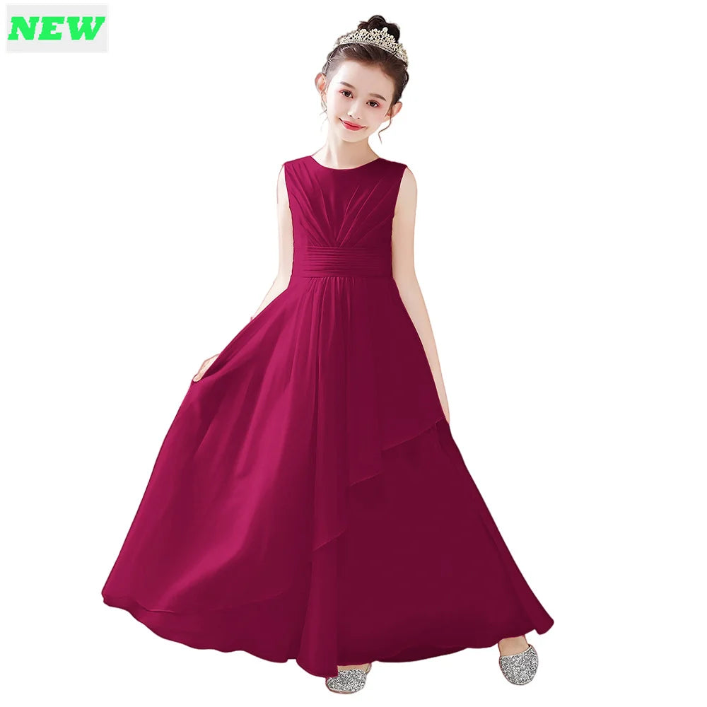 2024 Elegant Chiffon Flower Girl Dress for Weddings | First Communion Gown | Junior Bridesmaid Outfit | Perfect for Church Ceremonies, Birthday Parties & Special Occasions