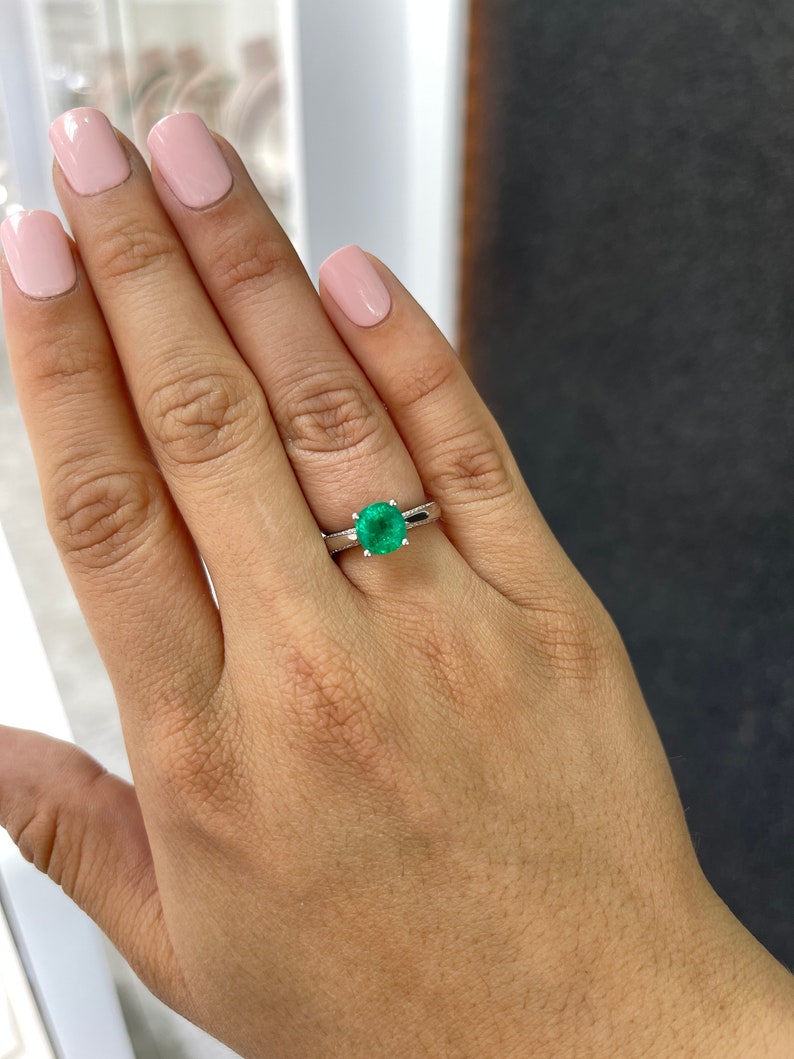2.44tcw 18K White Gold AAA Cushion Cut Emerald & Diamond Accent Engagement Ring for Women - Elegant Wedding, Proposal & Anniversary Jewelry Gift