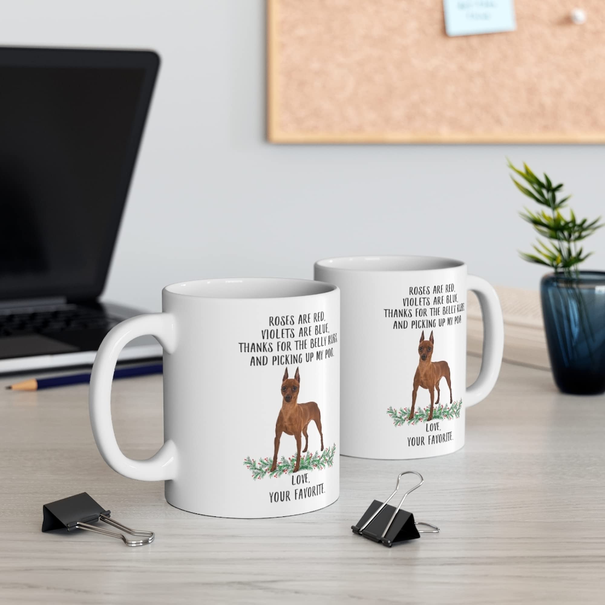 Funny Miniature Pinscher Coffee Mug - 11oz White Ceramic Cup with 'Roses Are Red Violets Are Blue' Dog Lover Saying - Perfect Christmas 2024 Gift for Pet Owners - Great for Coffee, Tea & Office Use