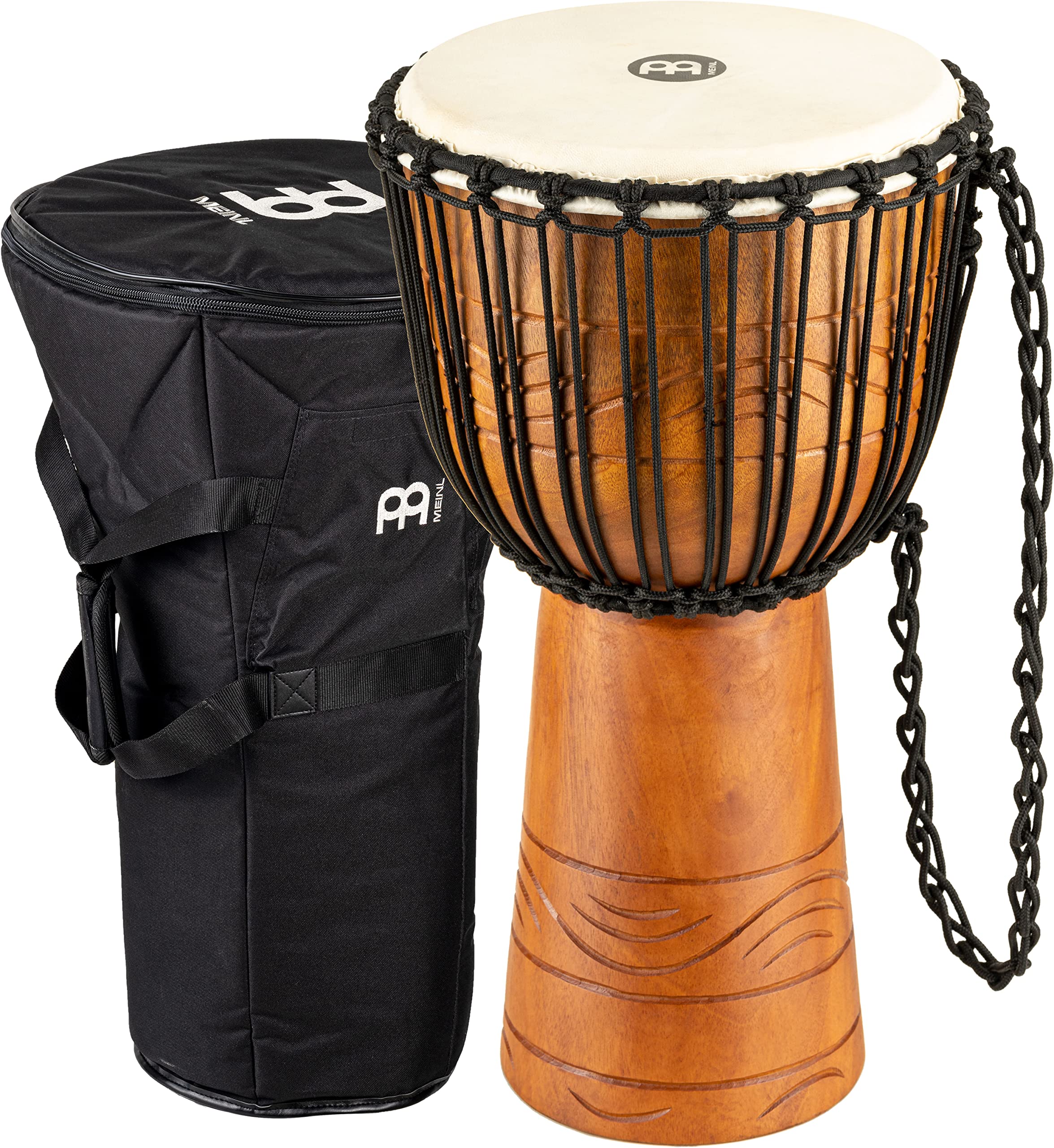 Meinl Percussion ADJ2-M+BAG 10-Inch African Style Rope-Tuned Wood Djembe Drum with Carrying Bag - Brown | Perfect for Beginners, Drum Circles, Music Therapy & Cultural Performances