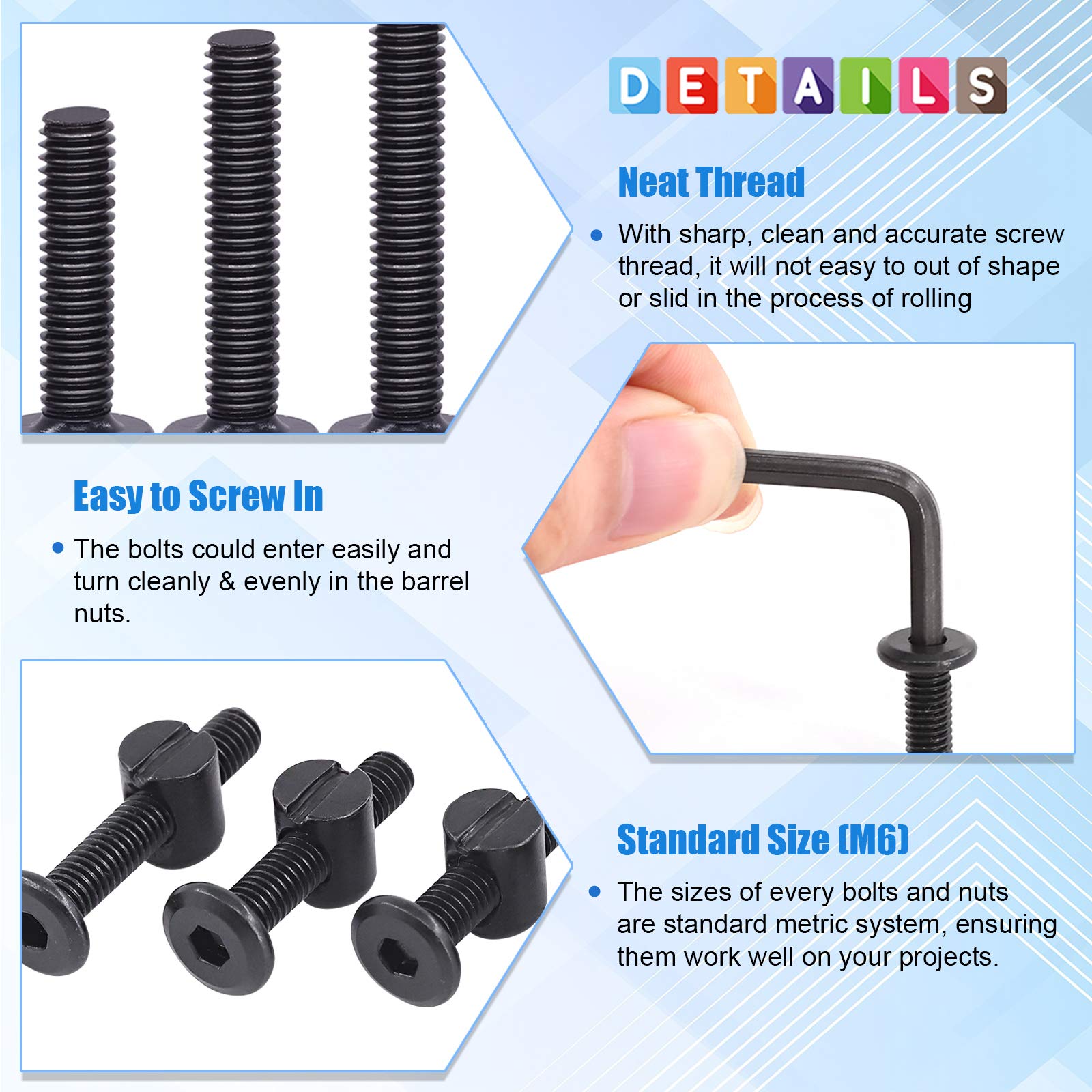 Glarks 141Pcs Baby Crib Screw Kit - M6 Hex Socket Cap Screws & Nuts for Furniture Repair