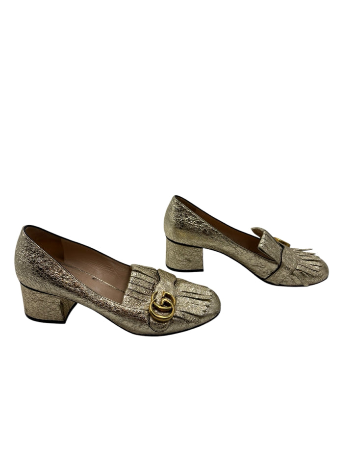 Gucci Fringe Metallic Marmont Block Heel Women's Shoes Size 39 (US 9) - Luxury Designer Pumps for Evening Parties & Special Occasions