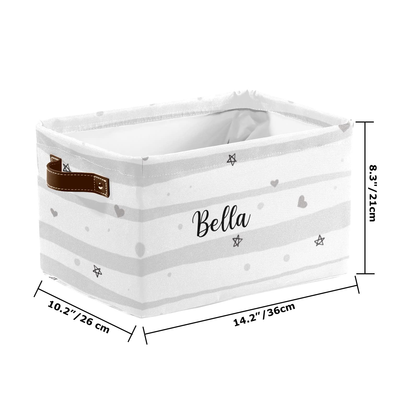 Personalized Collapsible Storage Bin with Name - Light Striped Fabric Organizer Box for Clothes, Toys, Pet Supplies & Nursery Items | Custom Closet Storage Basket for Home Organization & Space Saving