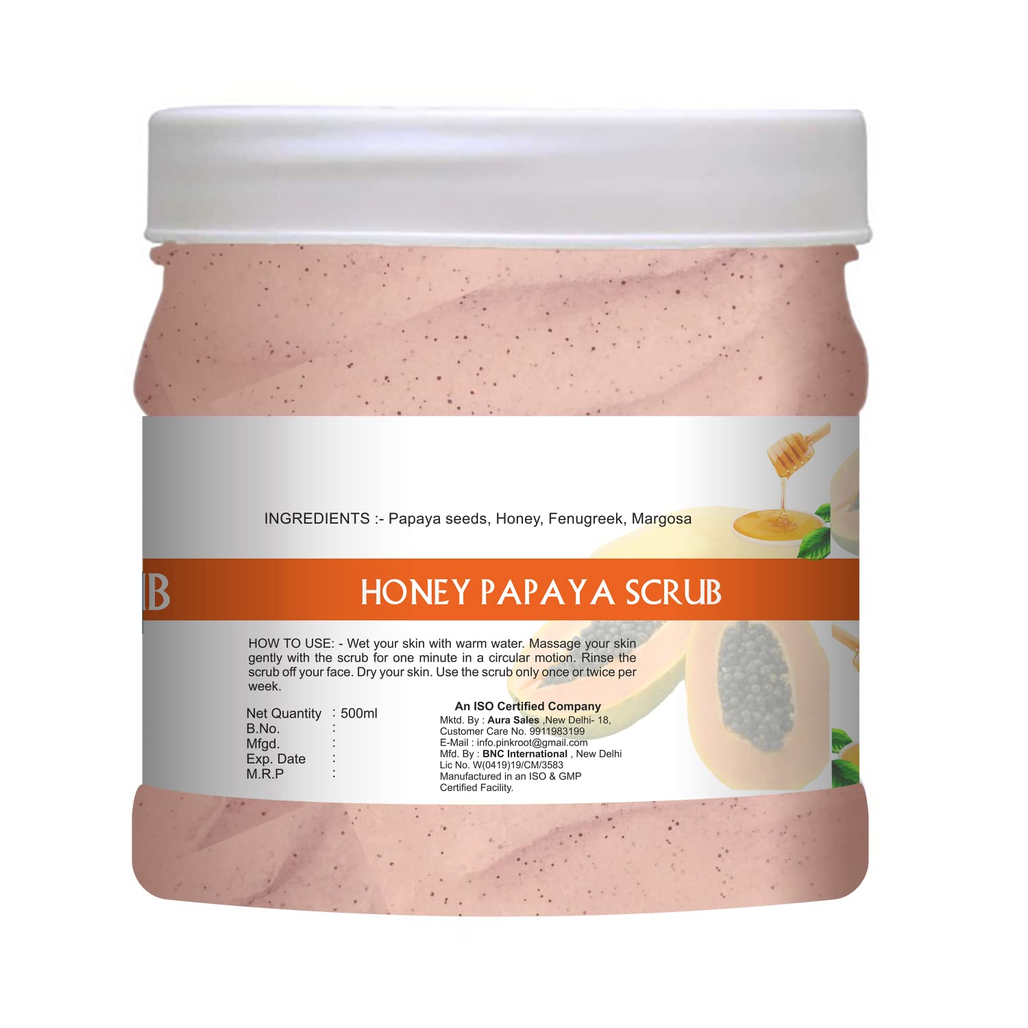 Organic Pink Root Honey Papaya Scrub 500g - Natural Exfoliating Face & Body Scrub for Glowing Skin - Perfect for Spa Day & At-Home Skincare Routine