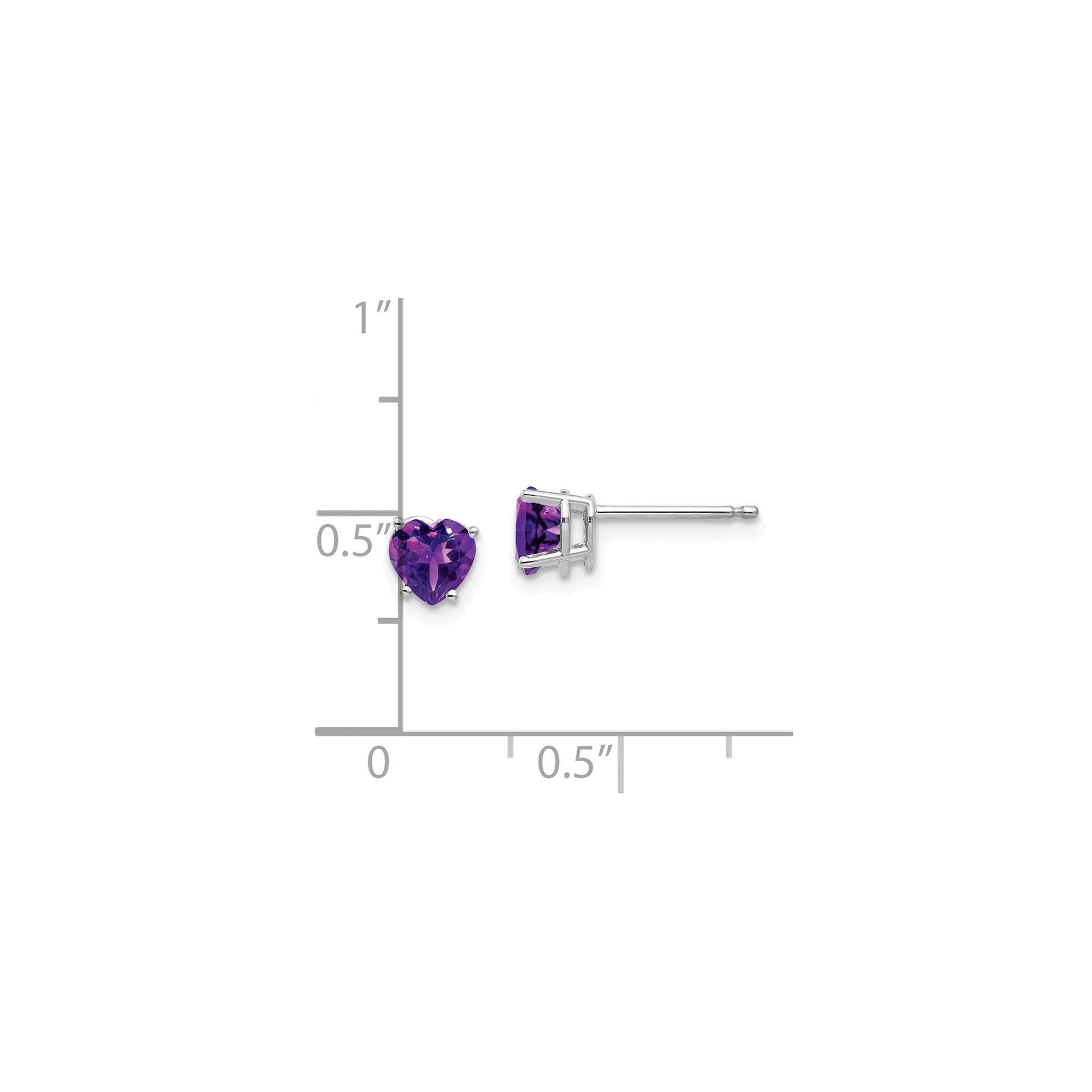 14K White Gold 5mm Heart Amethyst Stud Earrings for Women - Elegant Purple Gemstone Jewelry Gift for Valentine's Day, Anniversary & Special Occasions