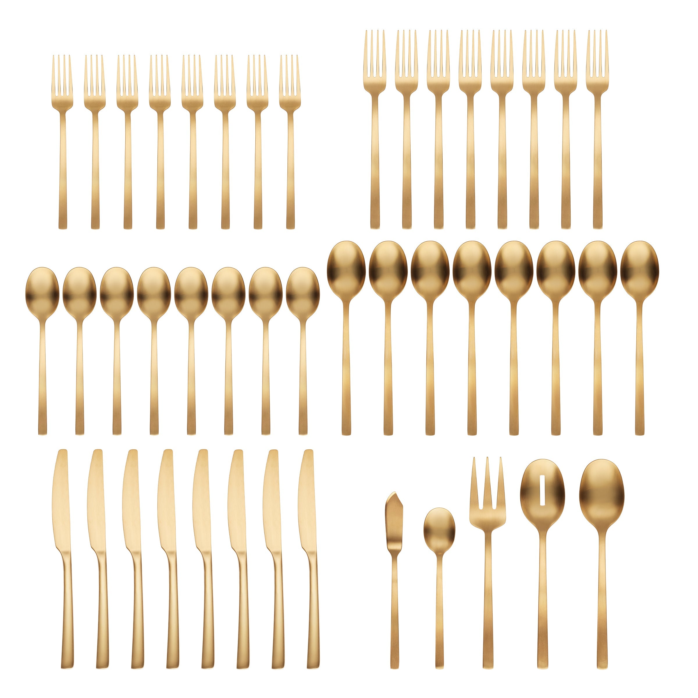 Beacon Gold Satin 45-Piece Flatware Set - Elegant Stainless Steel Cutlery for Dining, Wedding, and Special Occasions