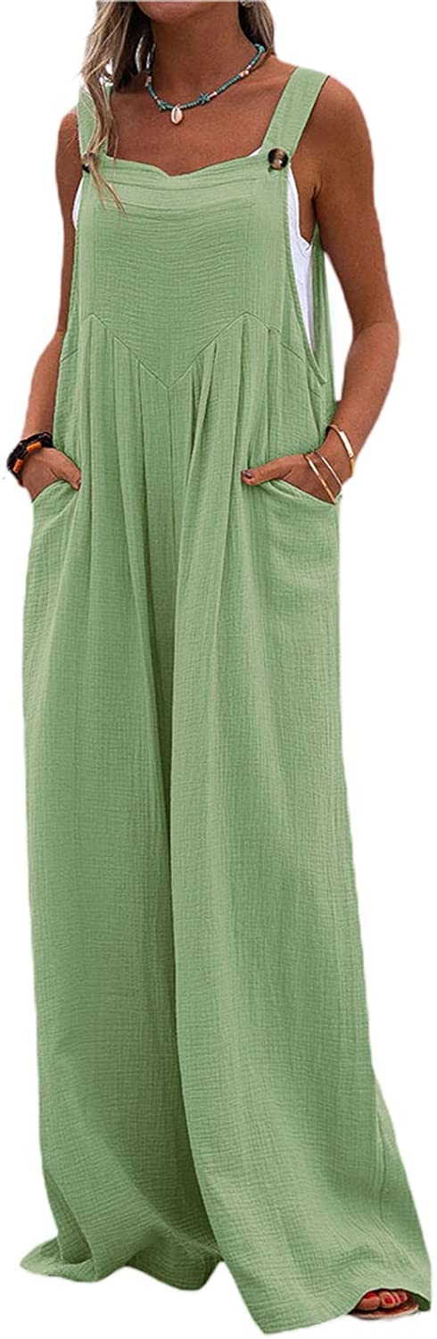 Women's Wide Leg Overalls - Sleeveless Jumpsuit with Pockets | Loose Comfortable Baggy Suspender Romper for Casual Outings, Travel & Summer Fashion