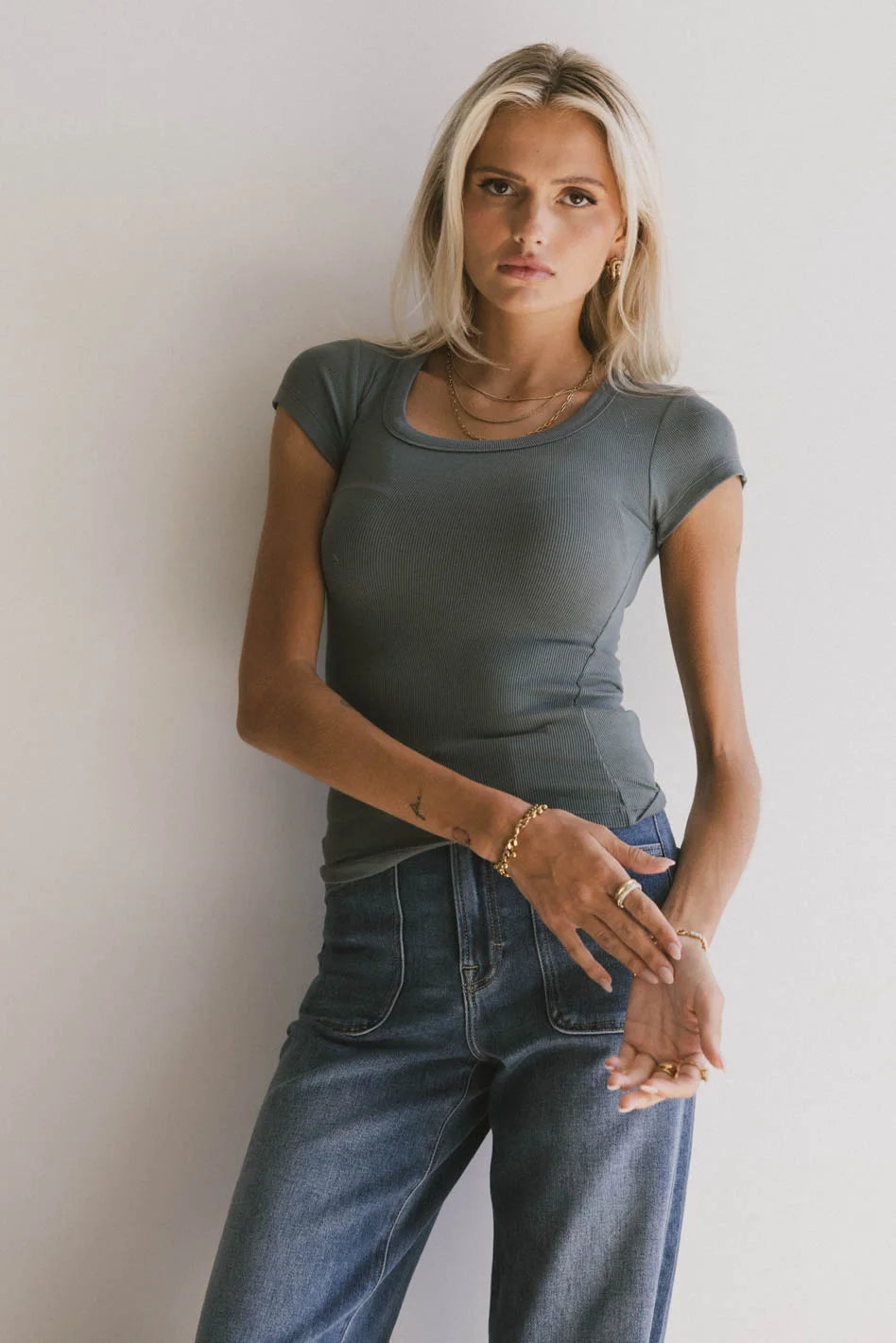 Freya Ribbed Teal Top for Women - Soft Stretch Casual Shirt, Perfect for Layering & Everyday Wear - FINAL SALE