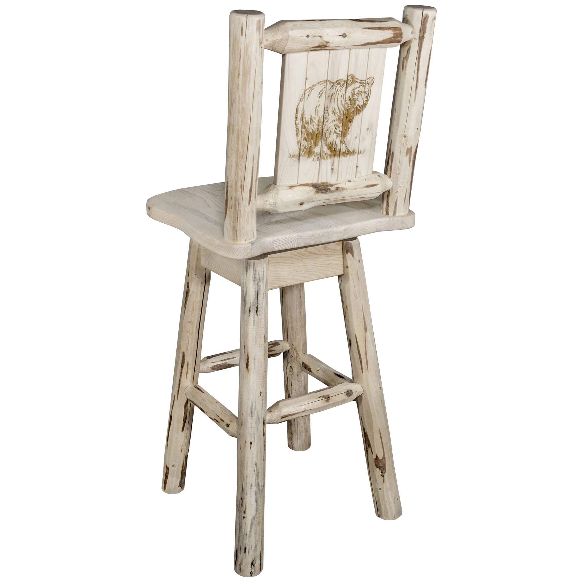Montana Barstool with Back & Swivel - Laser Engraved Wooden Bar Stool for Kitchen Island, Home Bar & Pub Decor - Adjustable Height Counter Stool for Dining & Entertainment Areas