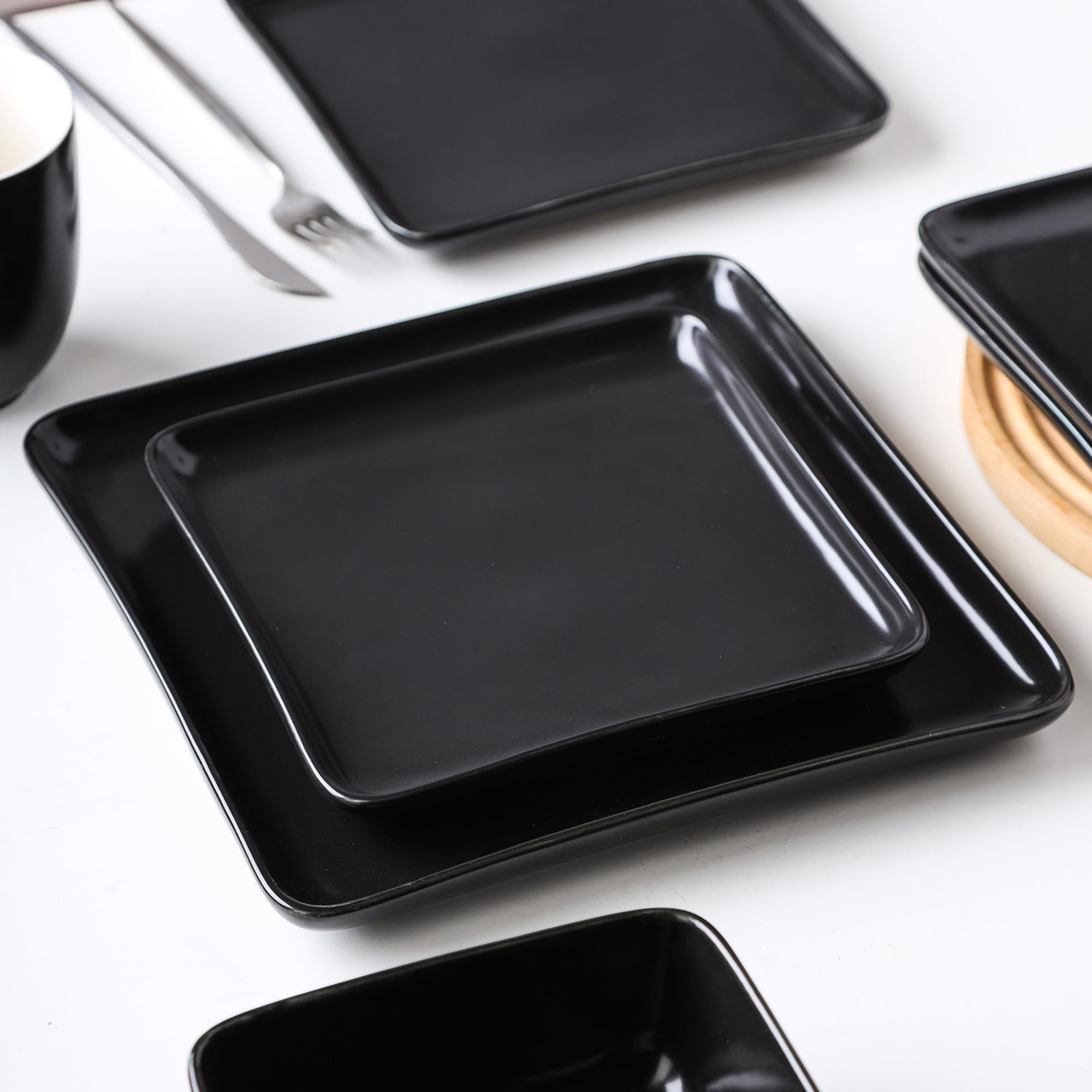 Premium Black Stone Lain Amy Porcelain Dinnerware Set - 24-Piece Service for 6 People - Elegant Dish Set for Formal Dining, Dinner Parties & Everyday Use