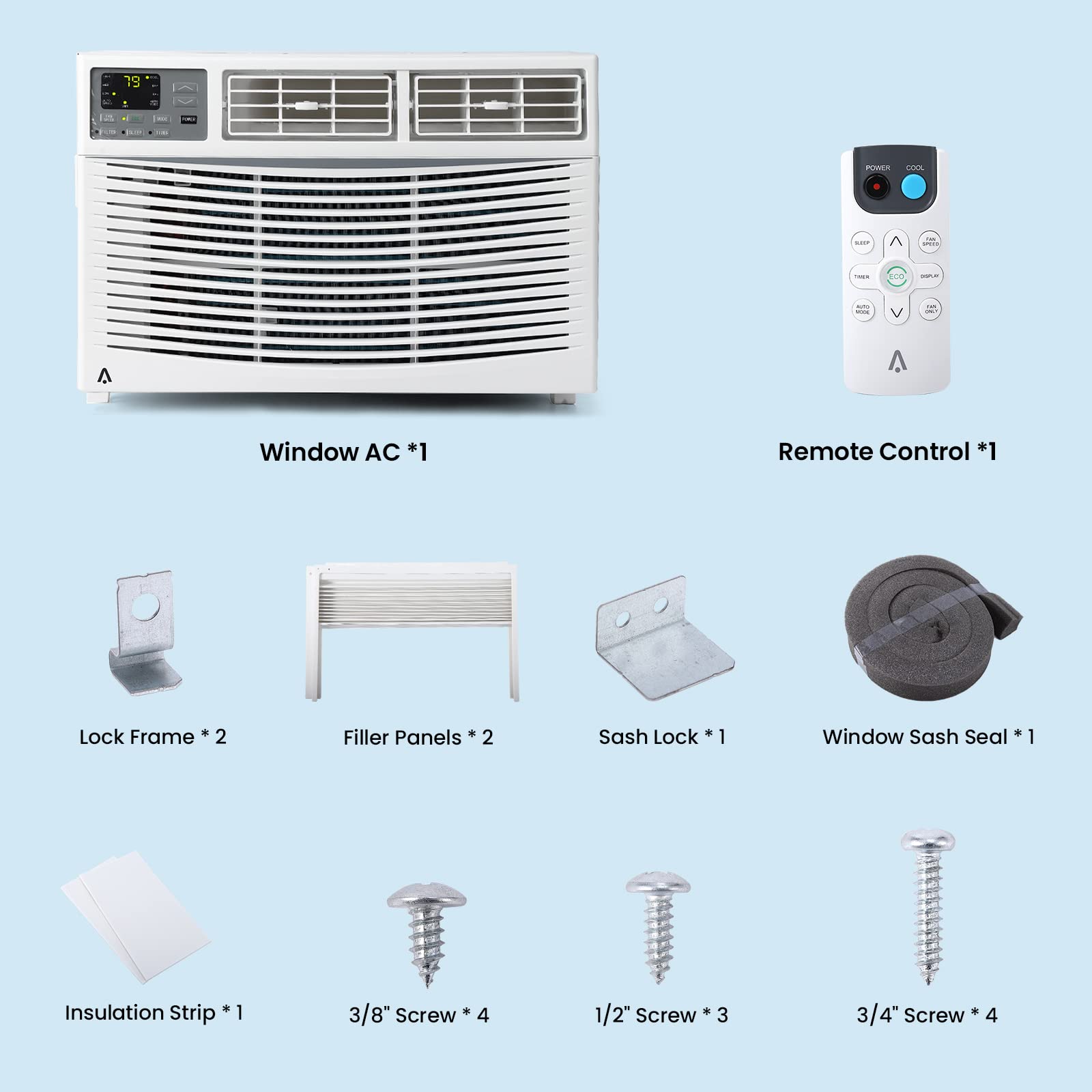 8000 BTU Window Air Conditioner - Fast Cooling for 350 Sq.Ft Rooms, Wi-Fi Enabled Smart AC Unit with Remote Control, 3 Cooling Modes & Adjustable Fan Speeds, 115V Compact Air Conditioner for Bedroom, Office or Living Room - Perfect for Summer Cooling & Dehumidification