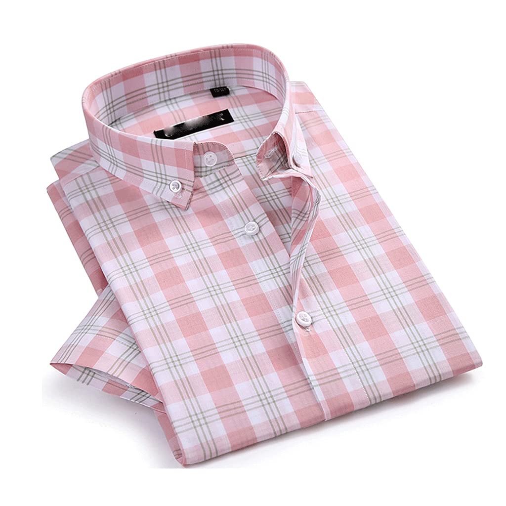 WALNUTA Men's Casual Checkered Plaid Short Sleeve Shirt - 100% Pure Cotton Comfort Fit Button Down Shirt for Summer, Outdoor & Office Wear