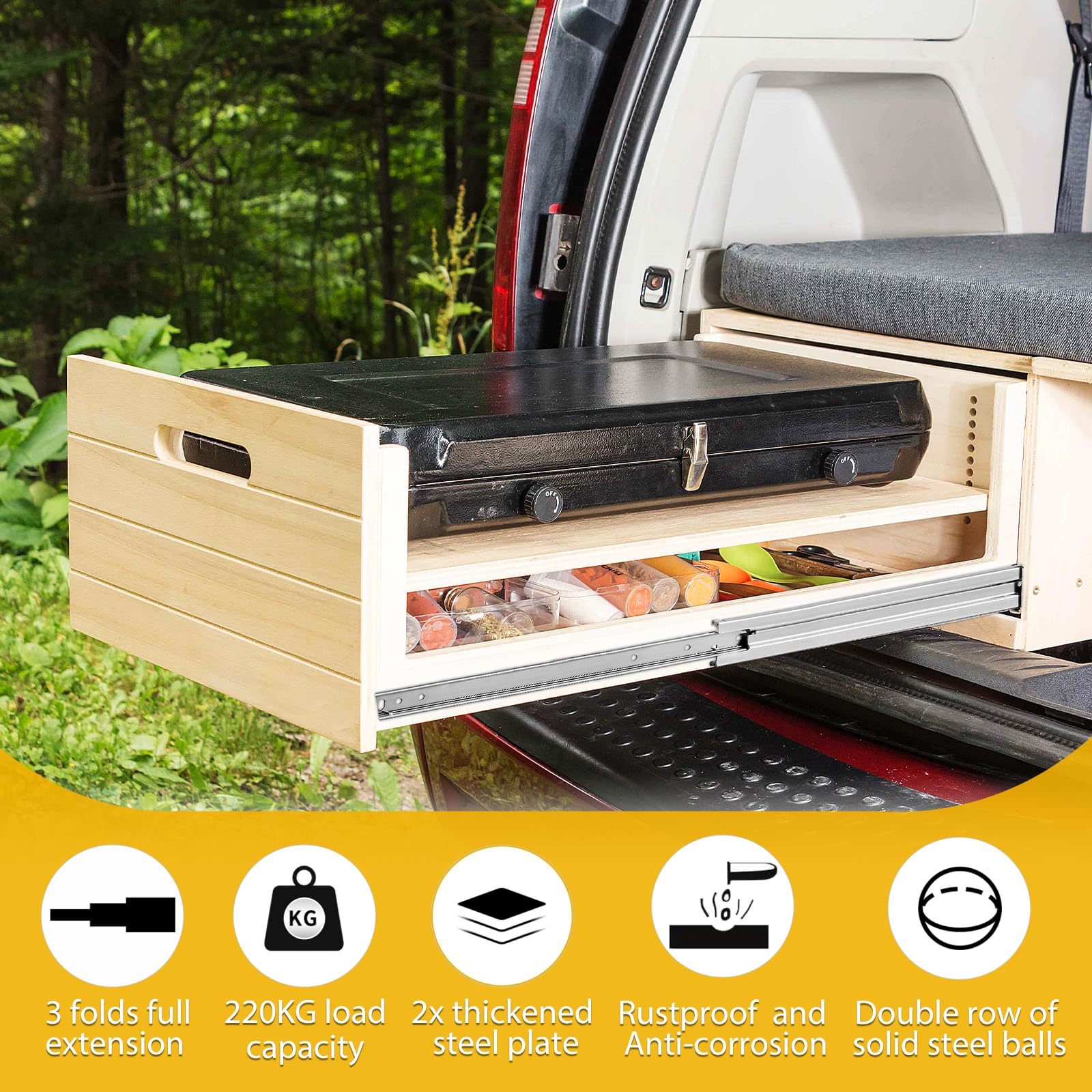 Heavy Duty Drawer Slides 12-60 Inch Full Extension Ball Bearing Rails - 410 Lbs Load Capacity - Side Mount Cabinet Runners for Kitchen, Office & Workshop Storage (1 Pair)