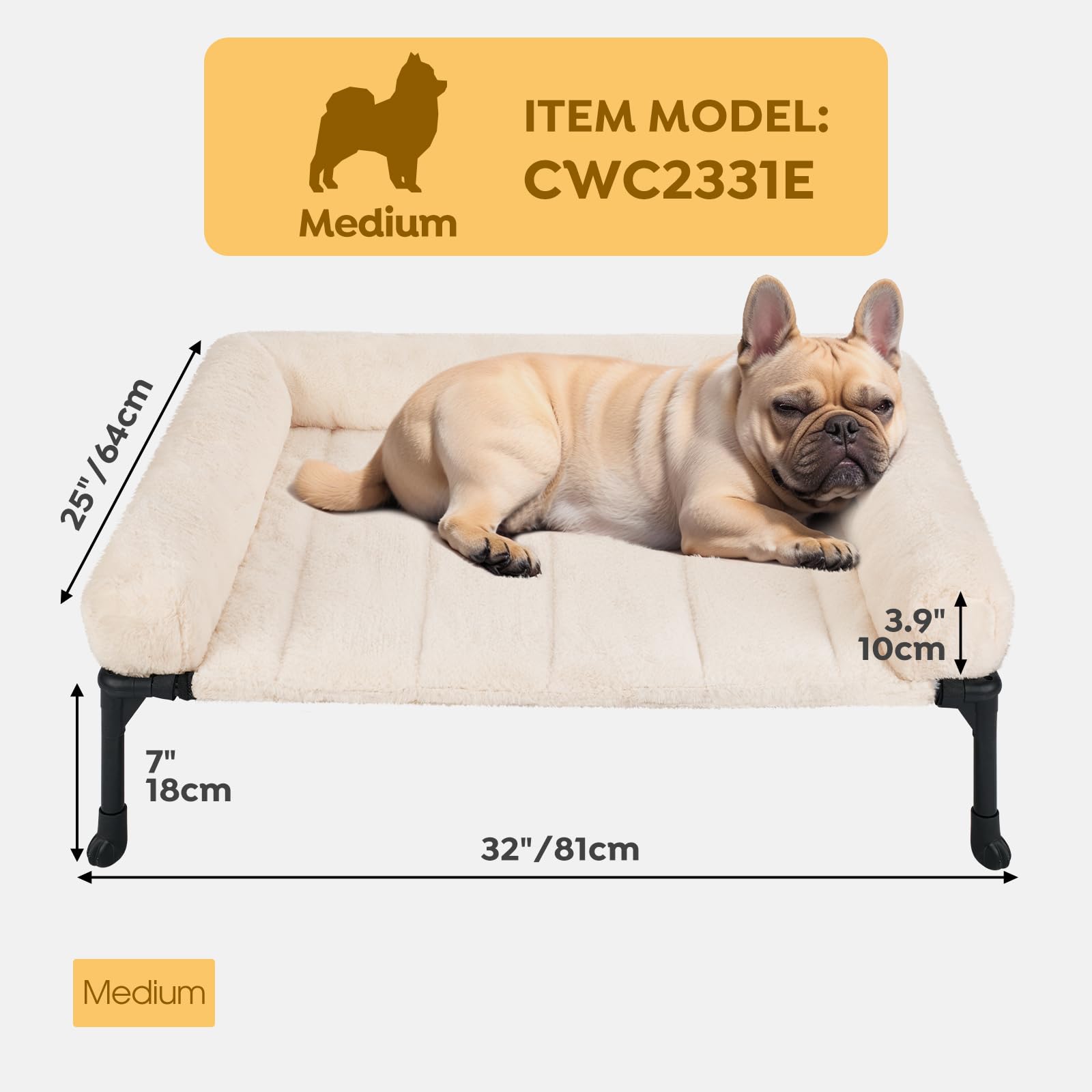 Veehoo Cooling Elevated Dog Bed with Removable Fluffy Pillow - Breathable Mesh Design, Washable Bolster Mat & Non-Slip Feet - 32