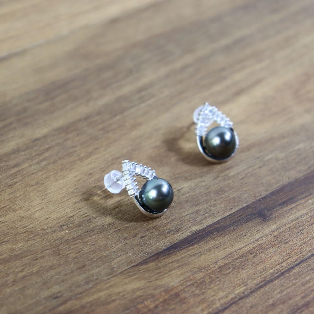 Tahitian Black Pearl Earrings for Women - 18K Gold Plated Sterling Silver Stud Earrings - Freshwater Cultured Pearls Jewelry Gift for Wife, Mom, Her - Perfect for Wedding, Birthday, Anniversary, Mother's Day, Valentine's Day & Christmas Gifts - Elegant Fine Jewelry for Special Occasions