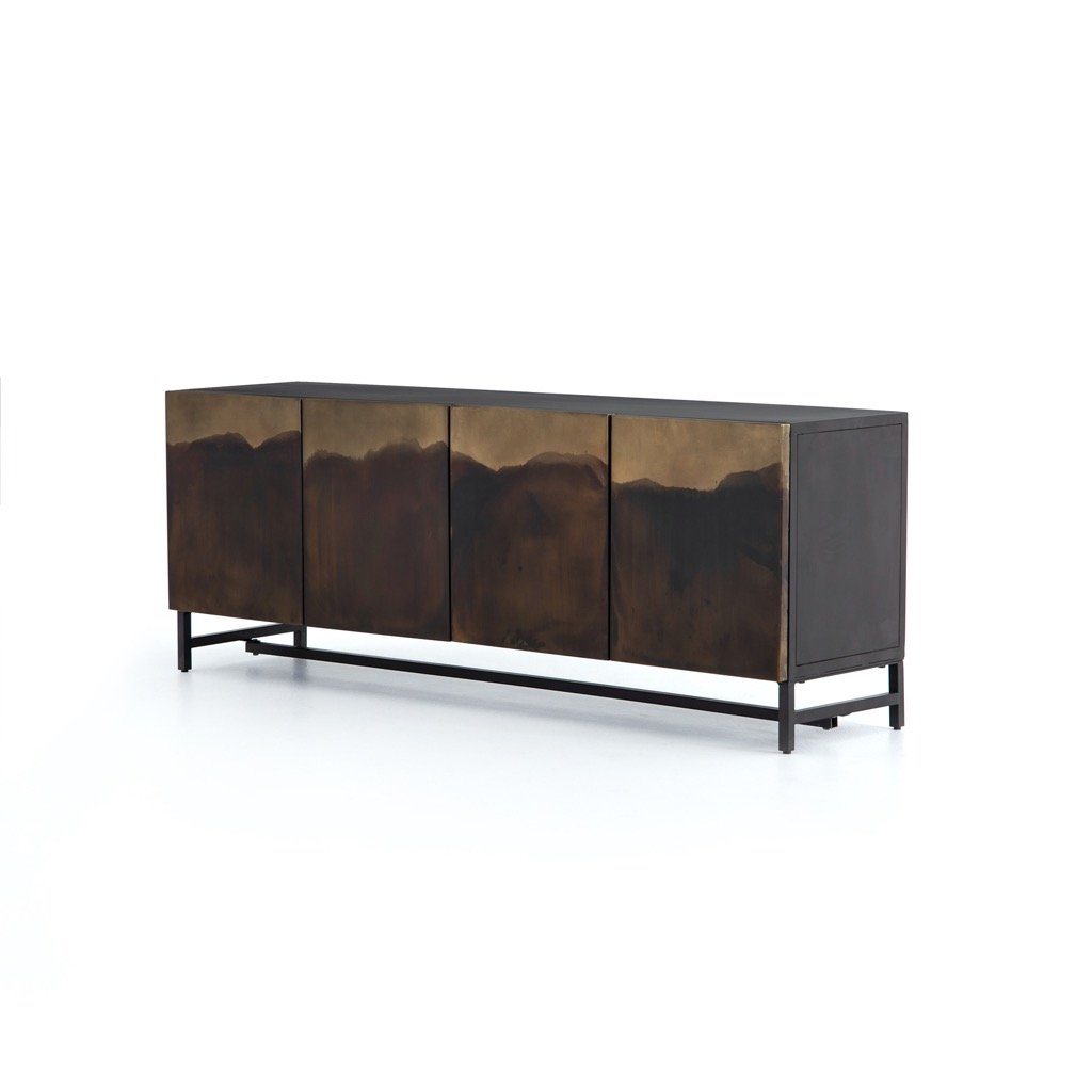 Stormy Media Console TV Stand - Aged Brown Finish for Living Room, Bedroom & Home Theater - Rustic Wood Entertainment Center with Storage Shelves