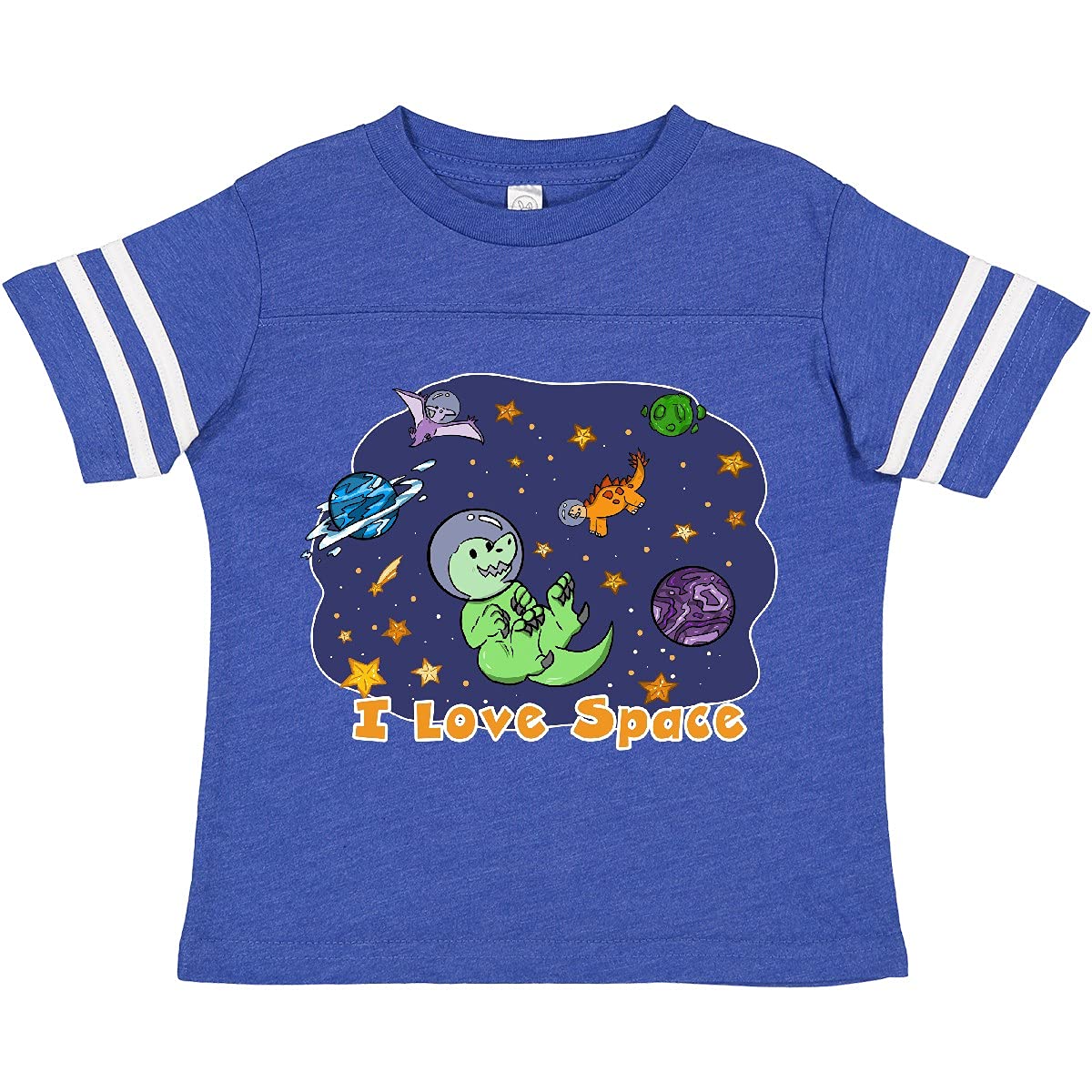 Inktastic I Love Space Cute Dinosaur and Planets Graphic Toddler T-Shirt for Boys & Girls - Fun Astronaut Themed Kids Tee for School, Playdates & Space Enthusiasts
