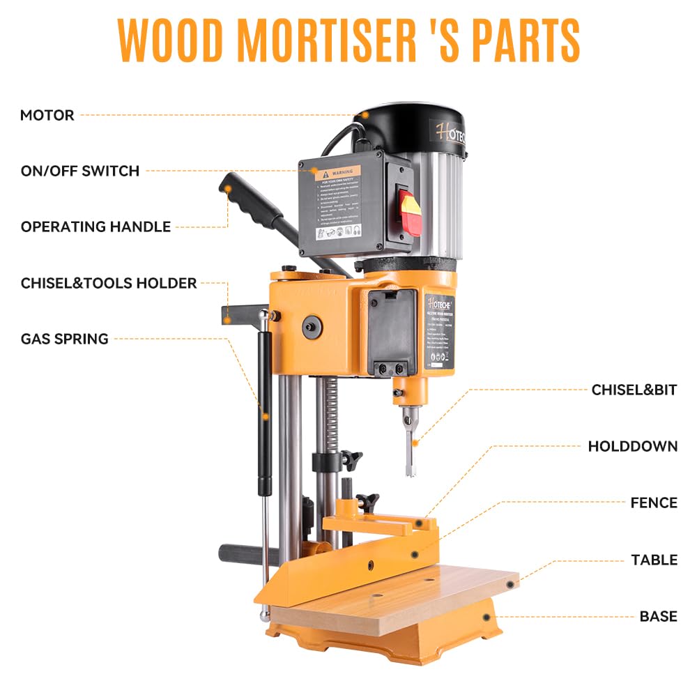 Hoteche 1/2HP Benchtop Wood Mortiser Machine with 3/8-Inch Chisel - Heavy Duty Mortising Tool for Cabinet Making, Furniture Joinery & Woodworking Projects