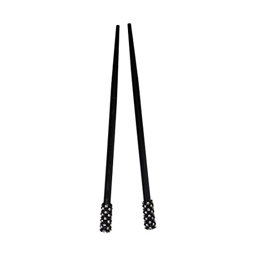 Set of 2 Black Hair Sticks with Colored Studded Tops - Stylish Hair Accessories for Updos, Buns, and Braids