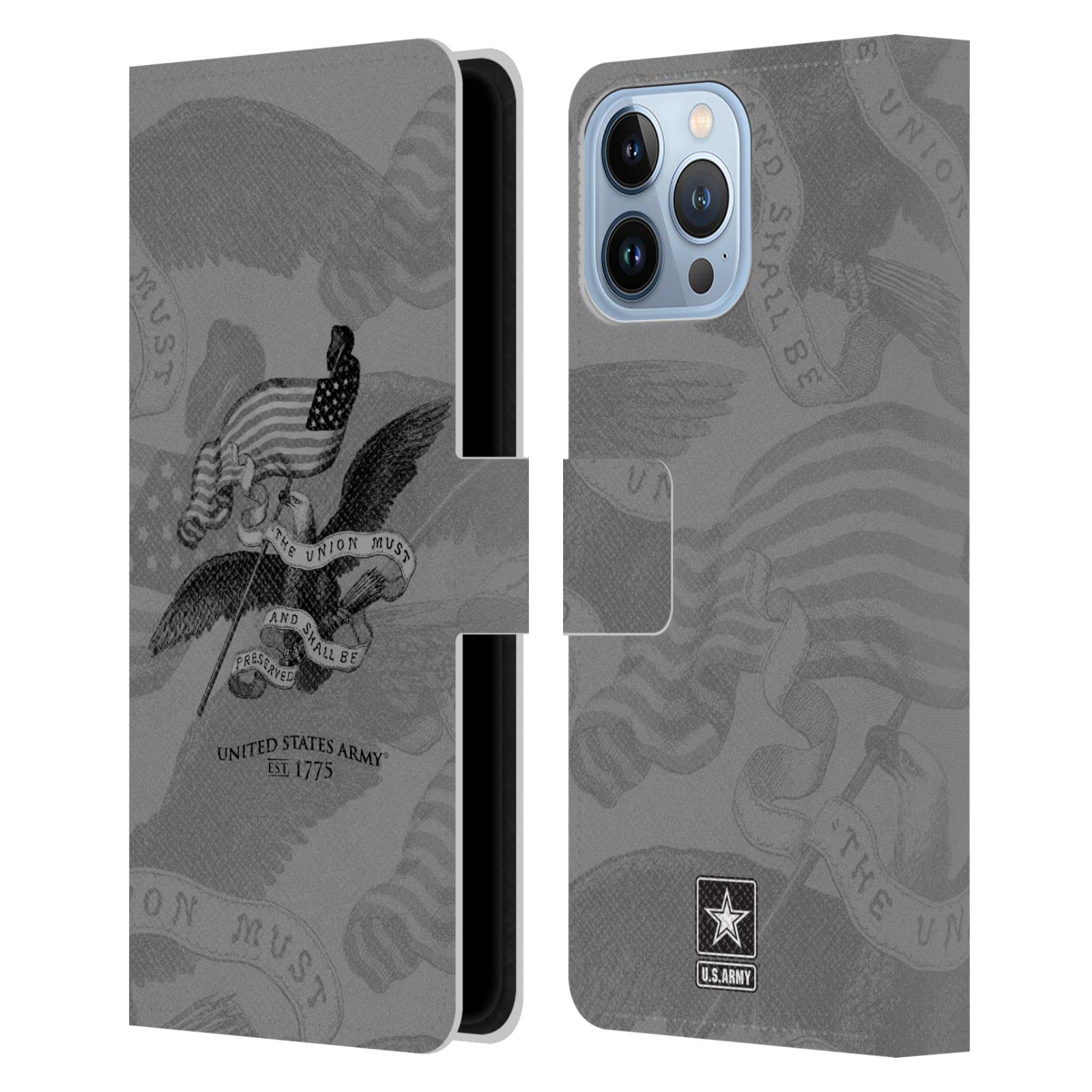 Officially Licensed U.S. Army Historical Crest Leather Wallet Case for iPhone 13 Pro Max - Military Style Book Cover Phone Case with Key Art Design | Perfect for Veterans, Active Duty & Patriotic iPhone Users