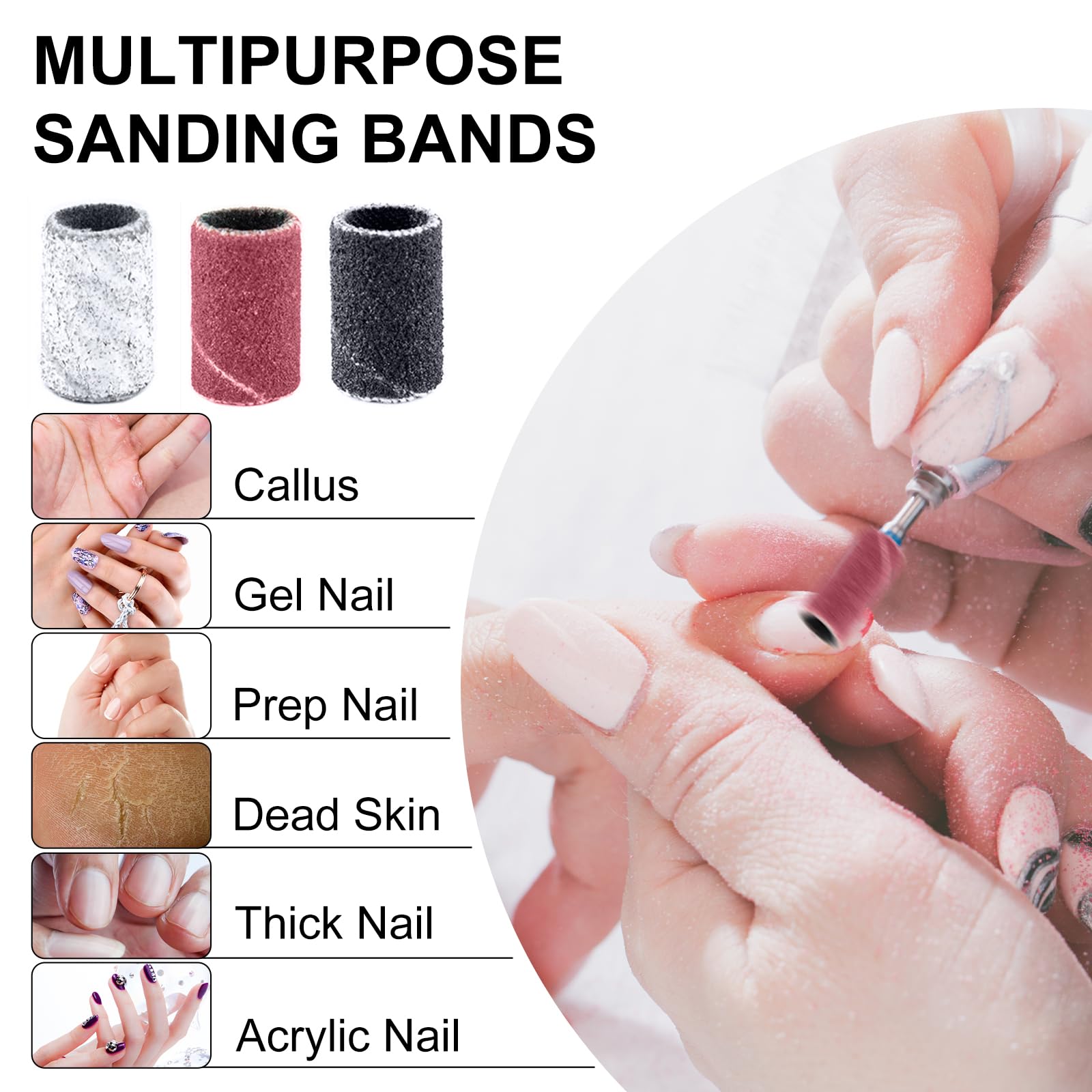 300Pcs Sanding Bands for Nail Drill - Professional Grits #80 #150 #240 Electric File Nail Sanders with 3/32