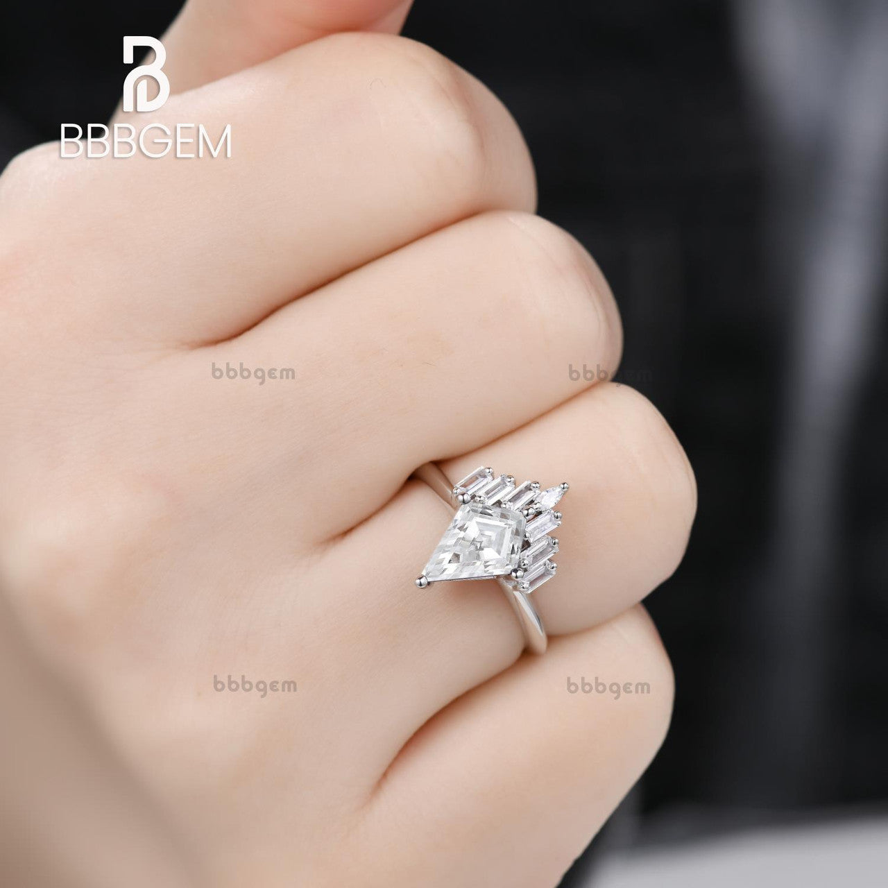 White Gold Kite Cut Moissanite Engagement Ring - Vintage Bridal Jewelry with Knife Edge Band, Perfect Gift for Her | Wedding, Proposal, Anniversary & Special Occasions