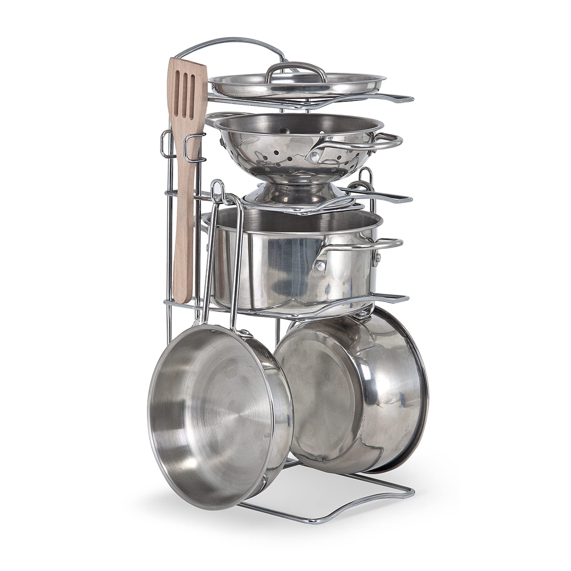 Melissa & Doug Stainless Steel Pretend Play Kitchen Set for Kids - 8 Piece Toy Pots & Pans, Cooking Accessories for Toddlers Ages 3+ | Perfect for Imaginative Play, Birthday Gifts & Preschool Learning Activities
