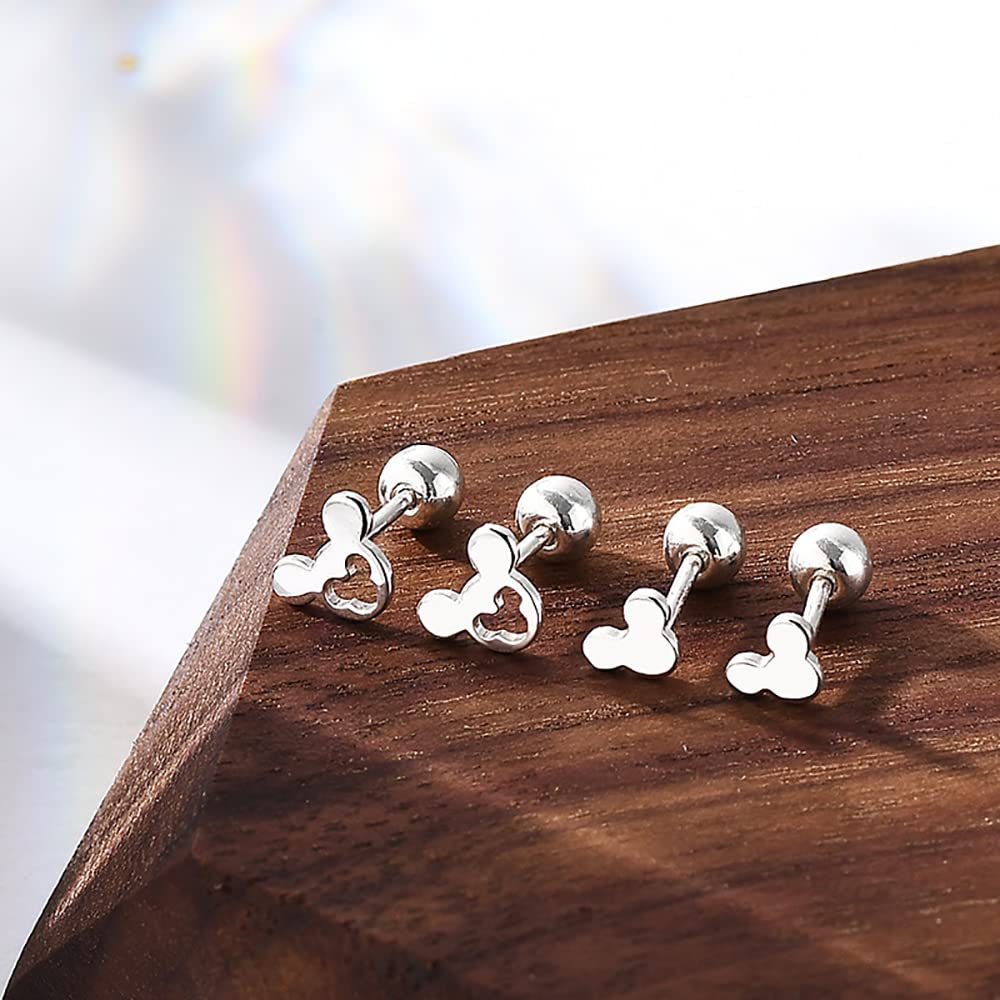 Kaguyo Minnie Mouse Earrings - Sterling Silver Cartilage Studs for Women, Girls & Kids - Small Tiny Screw Back Earrings - Disney Mickey Mouse Jewelry - Perfect Birthday Gifts for Disney Fans & Theme Park Lovers