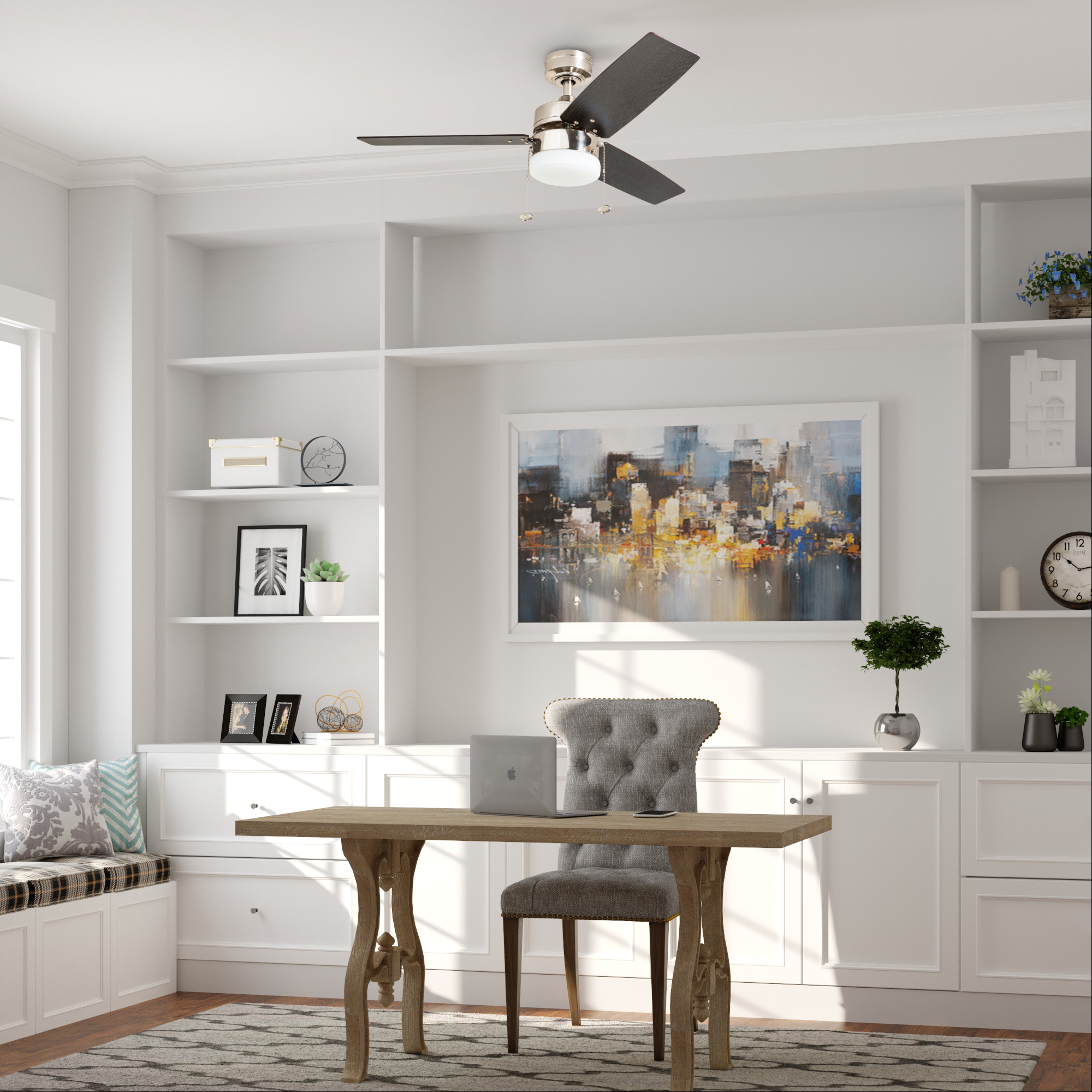 42 Inch Reston Brushed Nickel Ceiling Fan with Pull Chain - Energy Efficient Indoor Cooling for Living Room, Bedroom, and Office