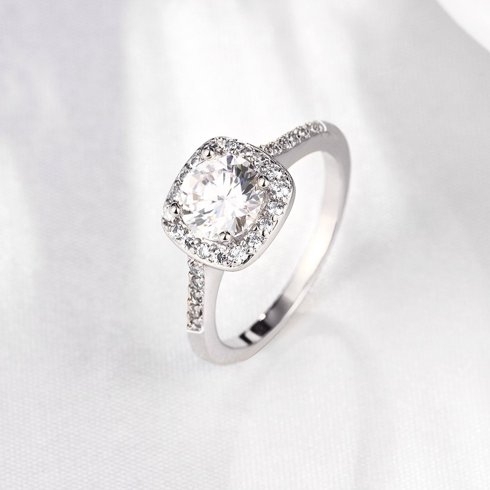 925 Sterling Silver CZ Crystal Square Ring for Women - Elegant Wedding Band, Engagement Ring & Anniversary Jewelry Gift - Perfect for Bridal, Party & Special Occasions