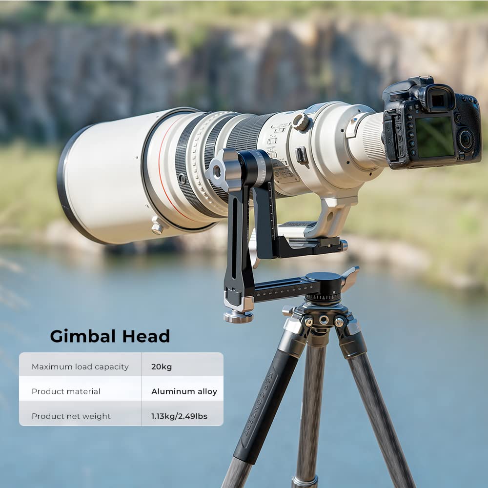 K&F Concept Professional Gimbal Tripod Head - CNC Aluminum Alloy, 44lbs Load Capacity, Smooth 360° Pan & Tilt for DSLR Cameras - Perfect for Wildlife Photography & Video Shooting
