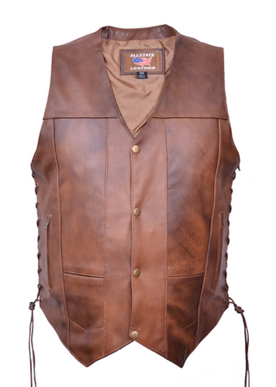 Premium Buffalo Leather Motorcycle Vest for Men - 10 Pockets with Gun Storage | Durable Riding Gear for Bikers & Outdoor Enthusiasts | Perfect for Motorcycle Clubs, Road Trips & Adventure Travel