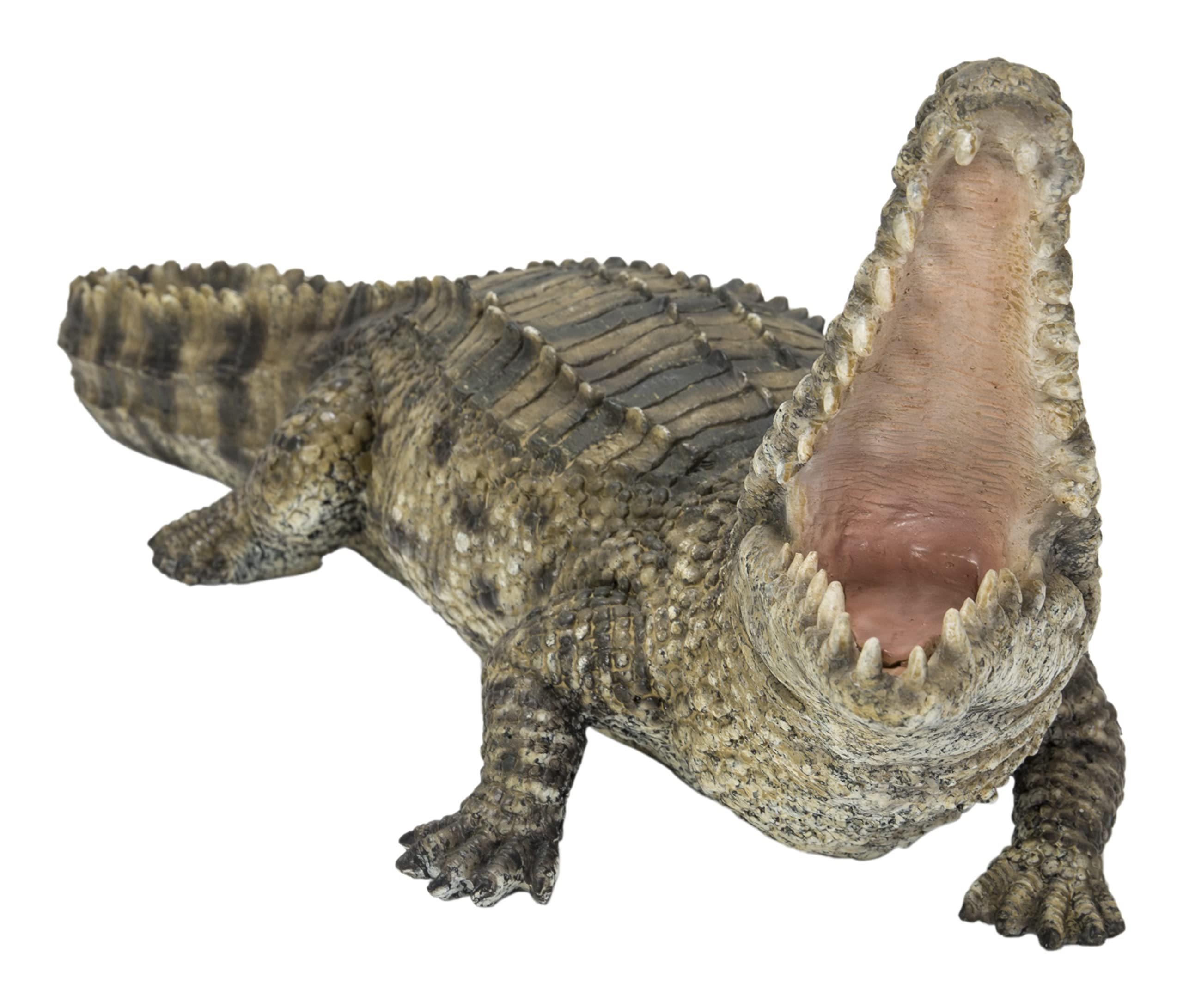 Realistic Crocodile Statue - Open Mouth Green & Black Crocodile Figurine for Home Decor, Office Desk, or Garden Display