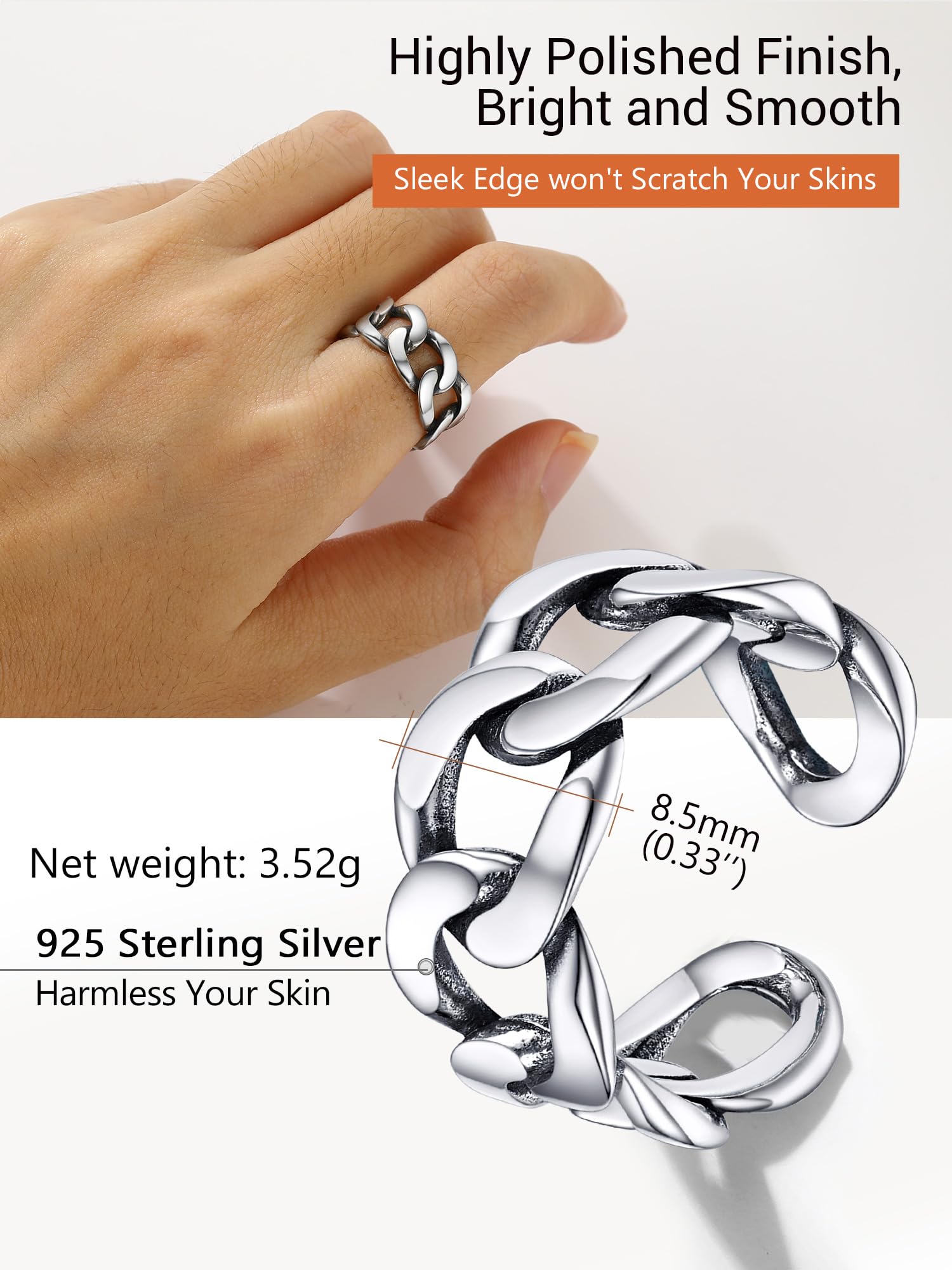 PROSILVER 925 Sterling Silver Adjustable Open Ring for Women - Solid Stackable Knuckle & Pinky Finger Ring - Gift Box Included - Perfect for Stacking, Layering & Everyday Wear