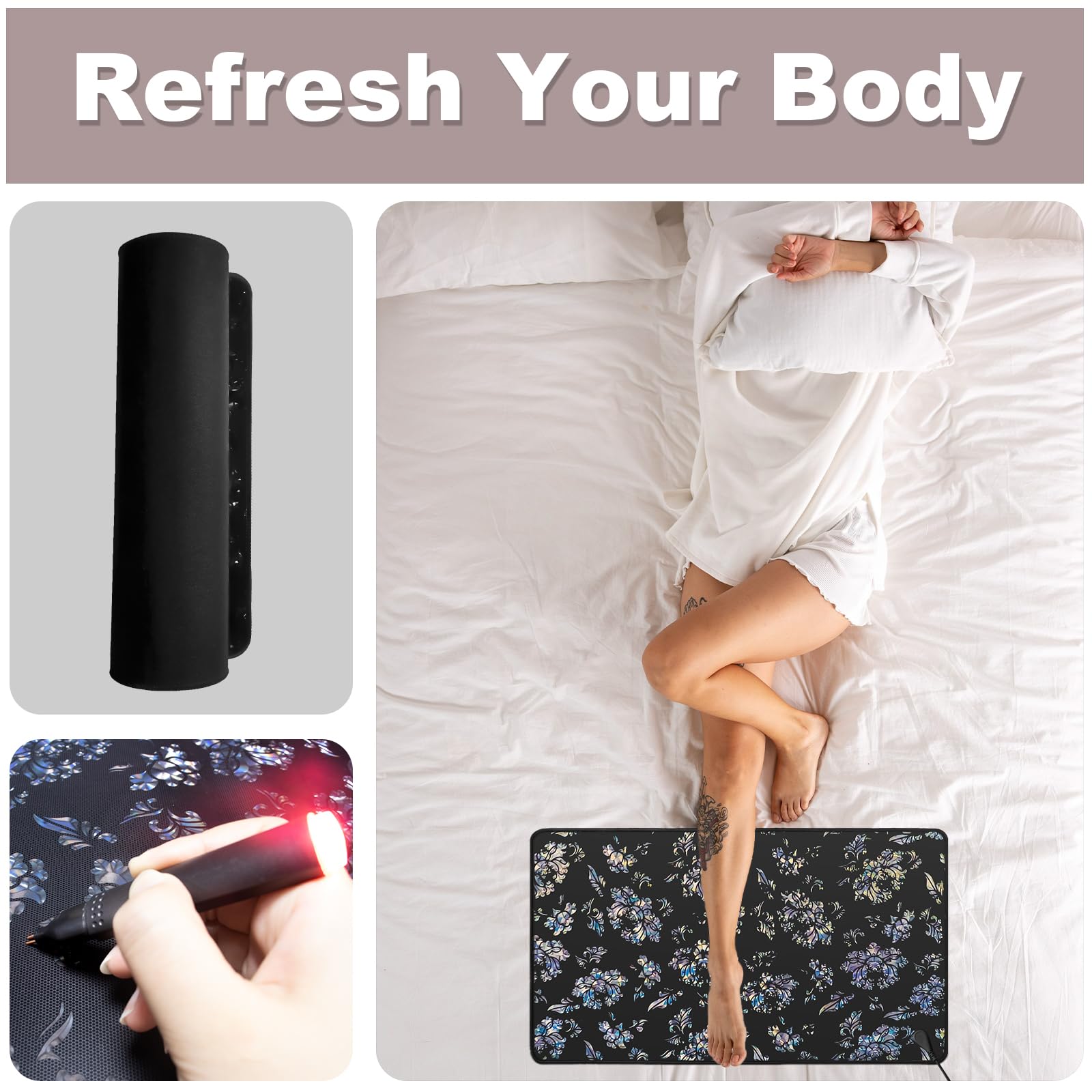 Premium Floral Printed Universal Grounding Mat Kit - 23.6x35.4 Inch Earthing Mat with 15 Ft Grounding Cord for Yoga, Meditation, Better Sleep, Stress & Pain Relief - Natural Anxiety Reduction Therapy for Home, Office & Outdoor Use