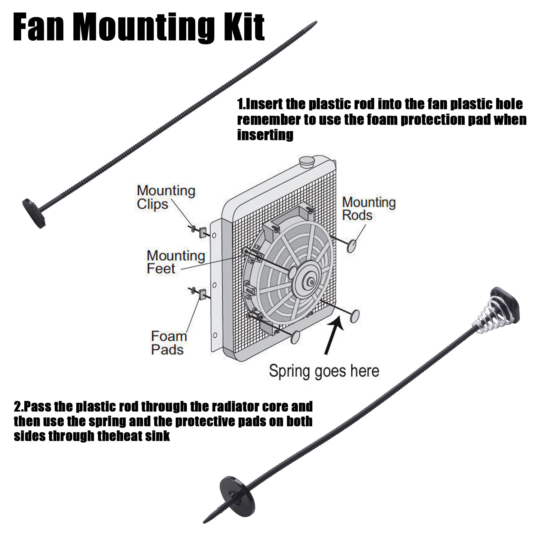 Universal Fan Mounting Kit - Plastic Rods Installation Kit for Electric Radiator Fan, Spal Fan & Transmission Cooler | Compatible with Electric Cooling Fans | Perfect for Car Radiator Upgrades & Engine Cooling Systems