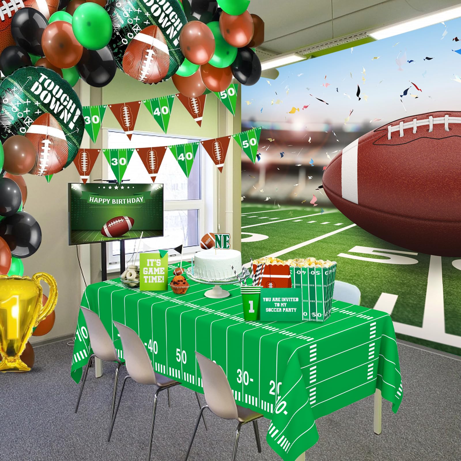 WNINK Football Table Cover 2 Pack - 54 x 108 Inch Plastic Football Tablecloth for Birthday Parties, Sports Themed Events & Game Day Decorations - Perfect for Super Bowl Parties, Tailgating & Football Fan Gatherings