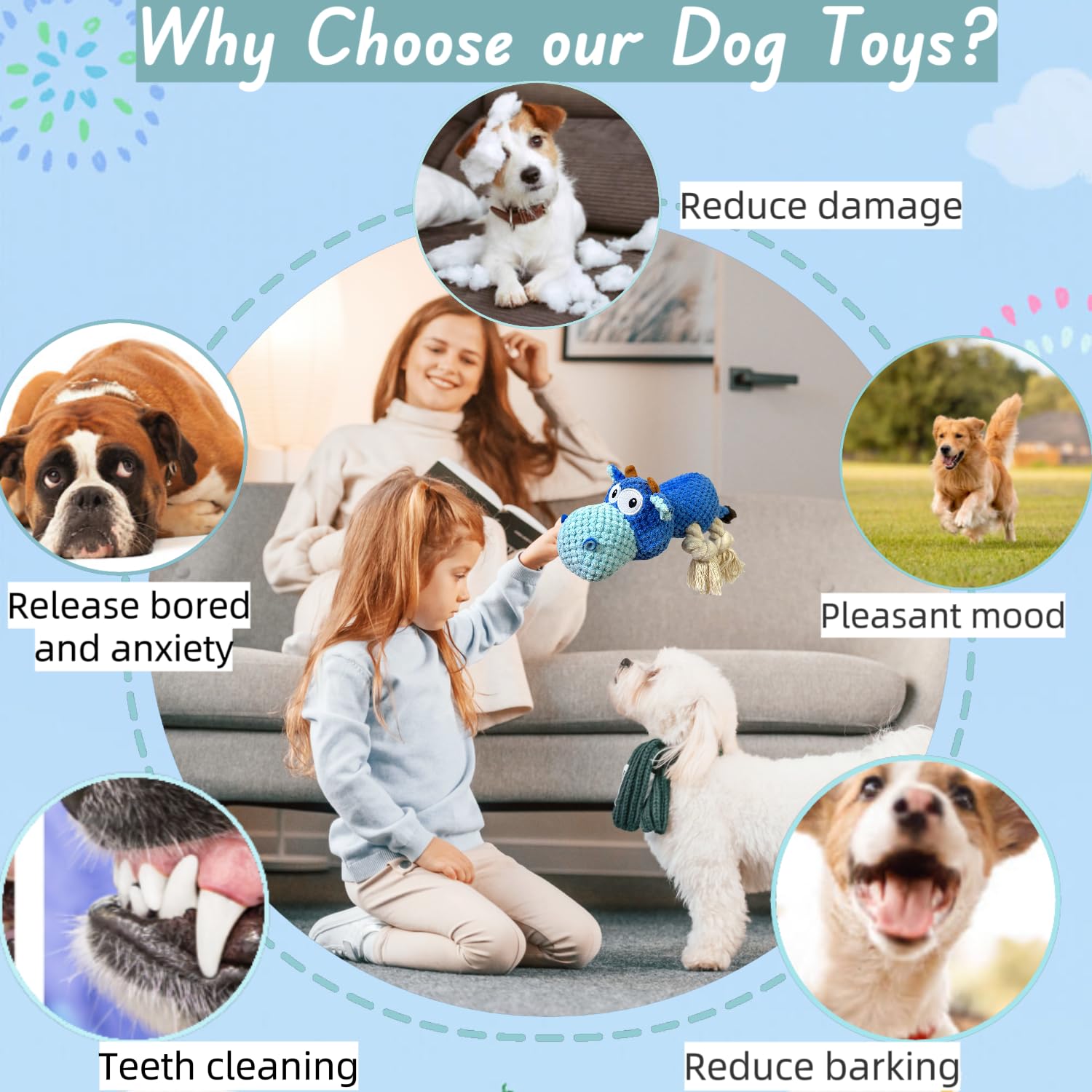 Durable Dog Toys for Aggressive Chewers - Squeaky Crinkle Plush Chew Toys for Small & Medium Dogs | Interactive Tug of War & Teething Relief Toys | Perfect for Playtime, Training & Anxiety Relief