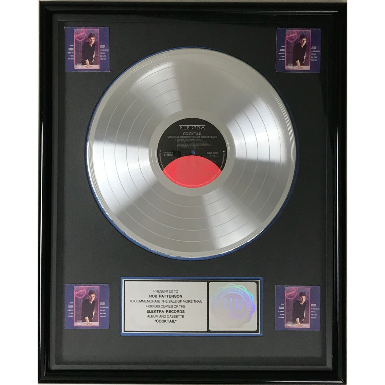 Cocktail Film Soundtrack RIAA 4x Multi Platinum Album Award - Perfect for Movie Lovers, Music Collectors & Home Decor