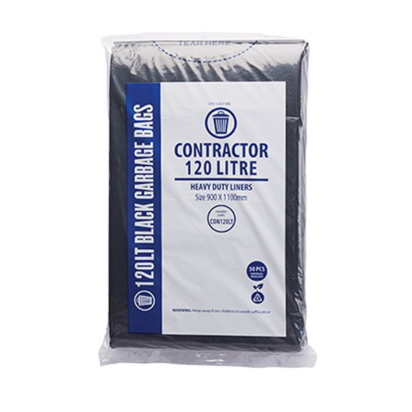 Heavy Duty 120L Black Trash Bags for Contractors - Extra Large Garbage Bags for Construction Sites, Home Renovation & Commercial Use