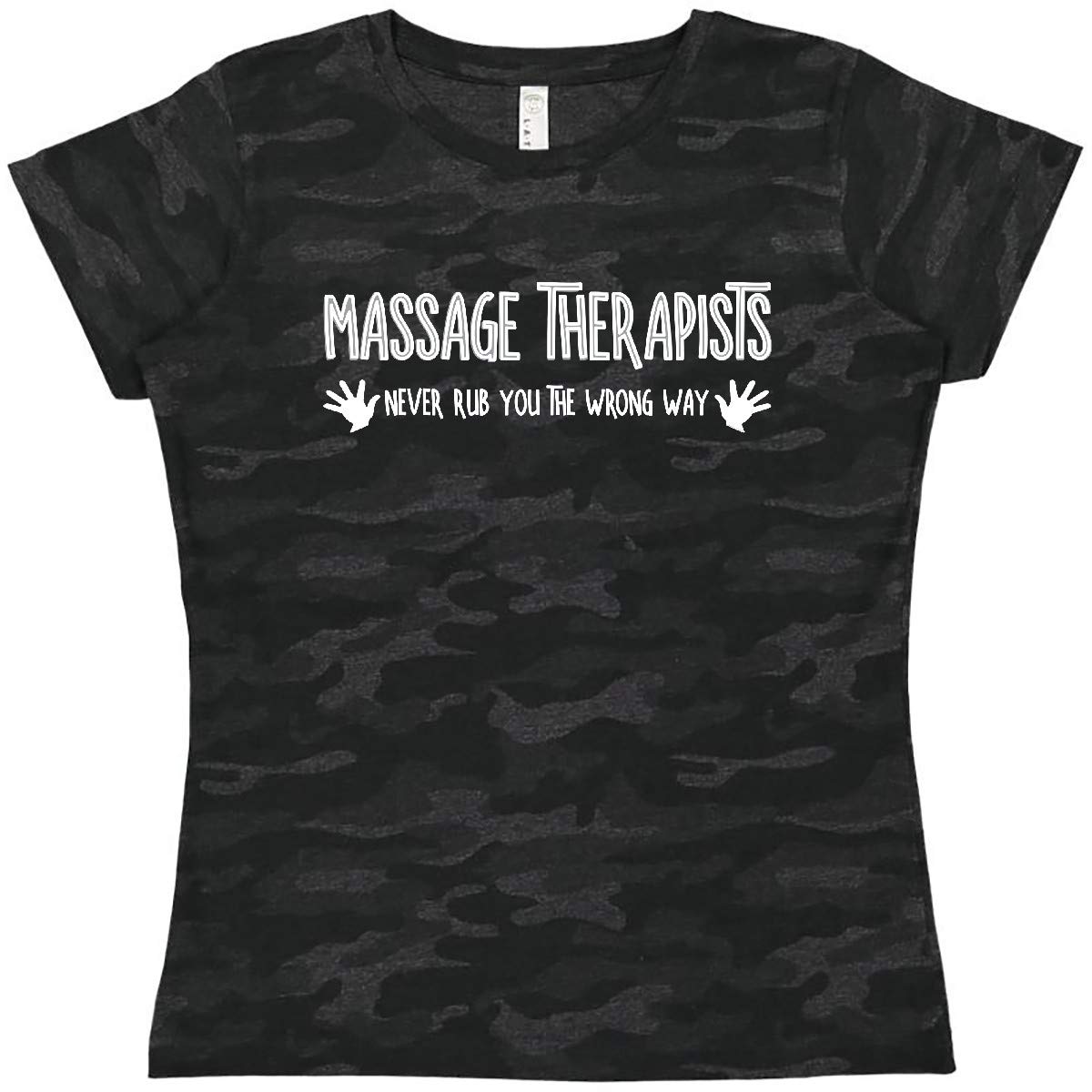 Inktastic Massage Therapists Hands Rub White Text Women's T-Shirt - Comfortable Cotton Tee for Massage Professionals & Spa Lovers