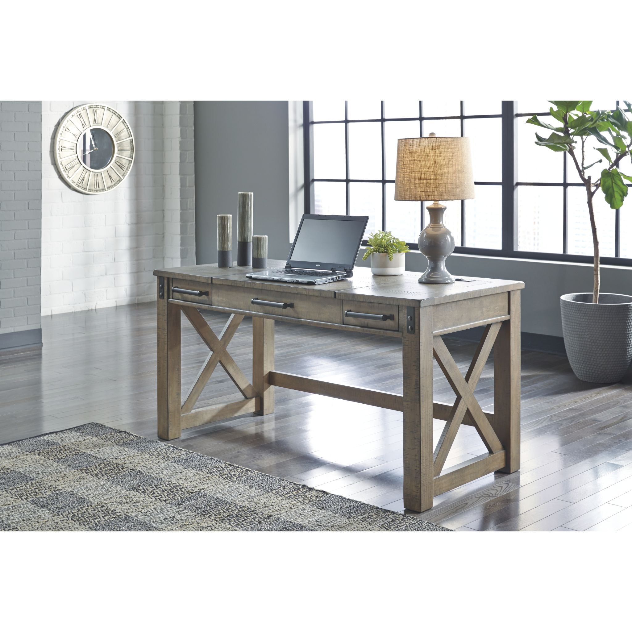 Aldwin Modern Office Desk - Sleek Gray Writing Desk for Home & Office Workspace, Perfect for Small Spaces, Remote Work & Study
