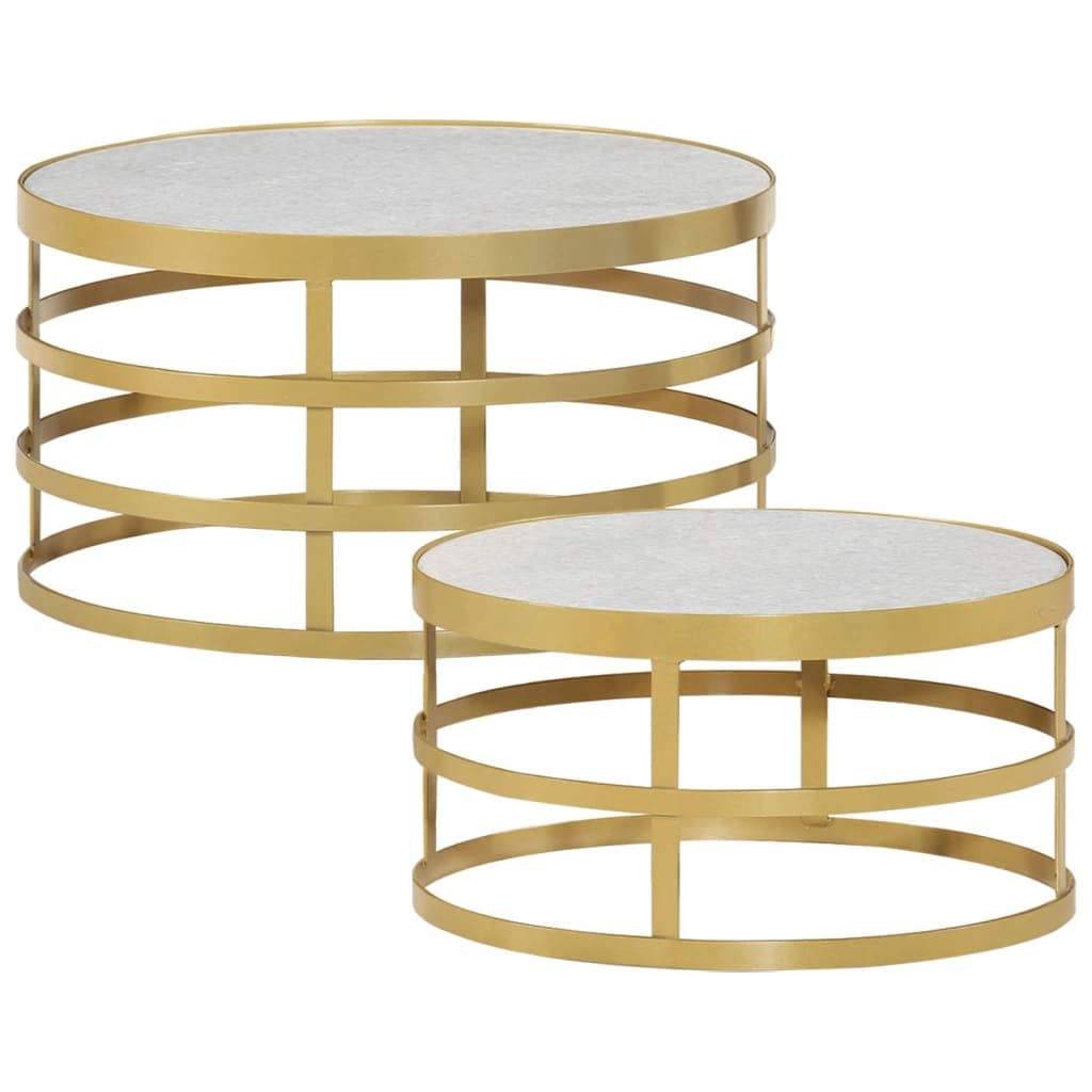 Premium SKM 2-Piece Coffee Table Set - Modern Marble Top with Brass Accents & White Base - Perfect for Living Room, Lounge & Office Decor