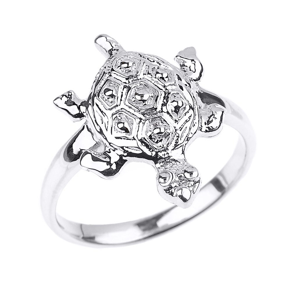10k White Gold Turtle Ring for Women - Elegant Animal Kingdom Jewelry - Perfect for Gifts, Beach Parties & Everyday Wear
